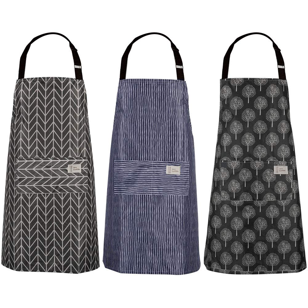 adakel 3 pieces waterproof apron, cooking apron with pockets, adjustable kitchen apron, barbecue apron, bib apron for men and women.