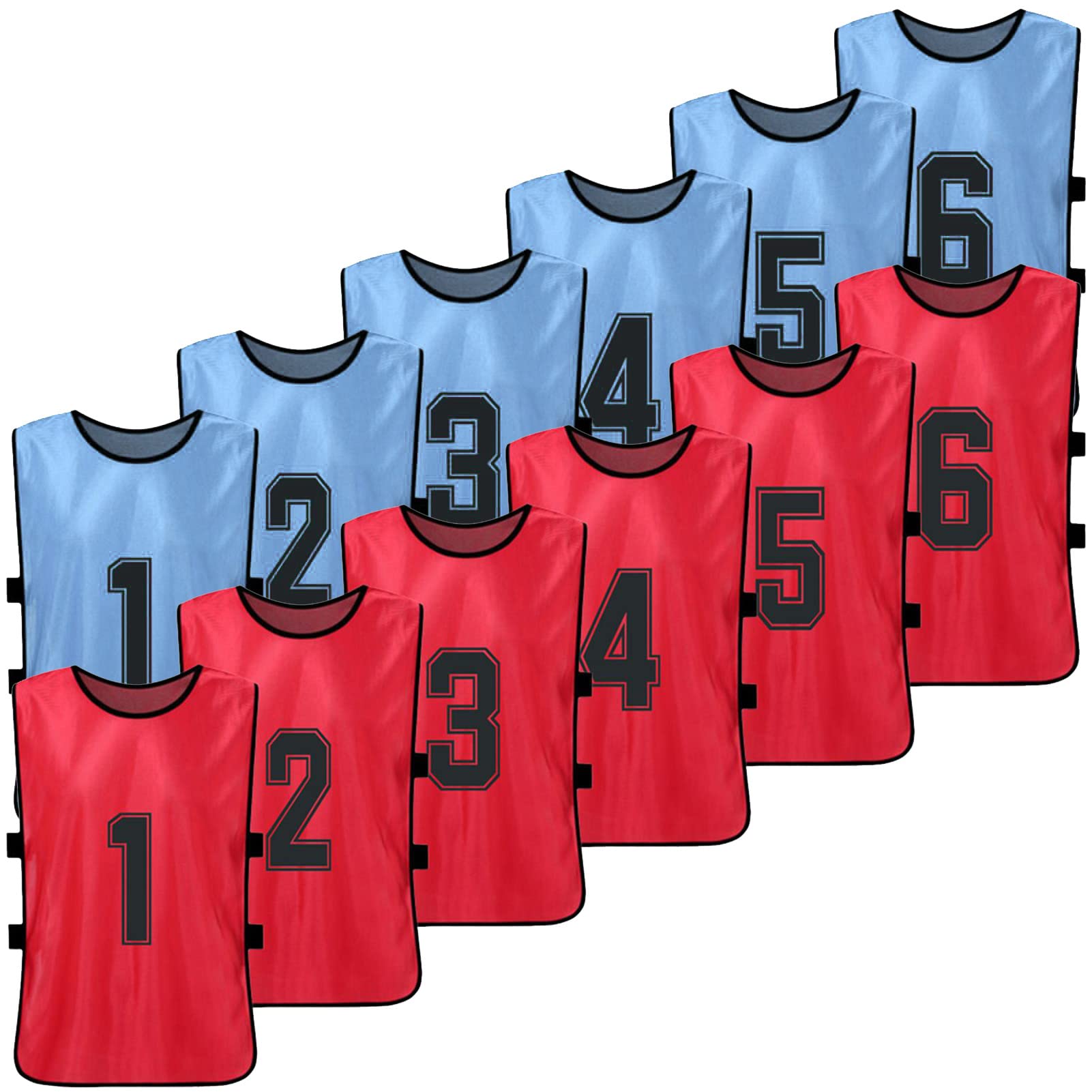 HUIOPHUIOP Practice Sports Vest 12 PCS Adults Soccer Pinnies 2 Colors Quick Drying Football Team Jerseys Youth Sports Scrimmage Soccer Team Training Numbered Bibs Practice Sports Vest