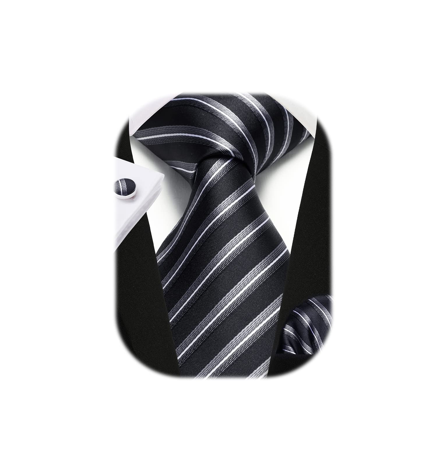 EnlisionMens Ties Stripe Tie and Pocket Square Set Classic Formal Woven Neckties Handkerchief Cufflinks Wedding