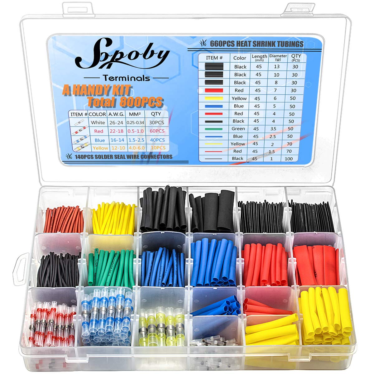 Solder Seal Wire Connectors & Heat Shrink Tubings - Insulated Waterproof Electrical Butt Terminals & Shrink Wrap Tubes with Case 800PCS - Tubings & Solder Connectors Sopoby326