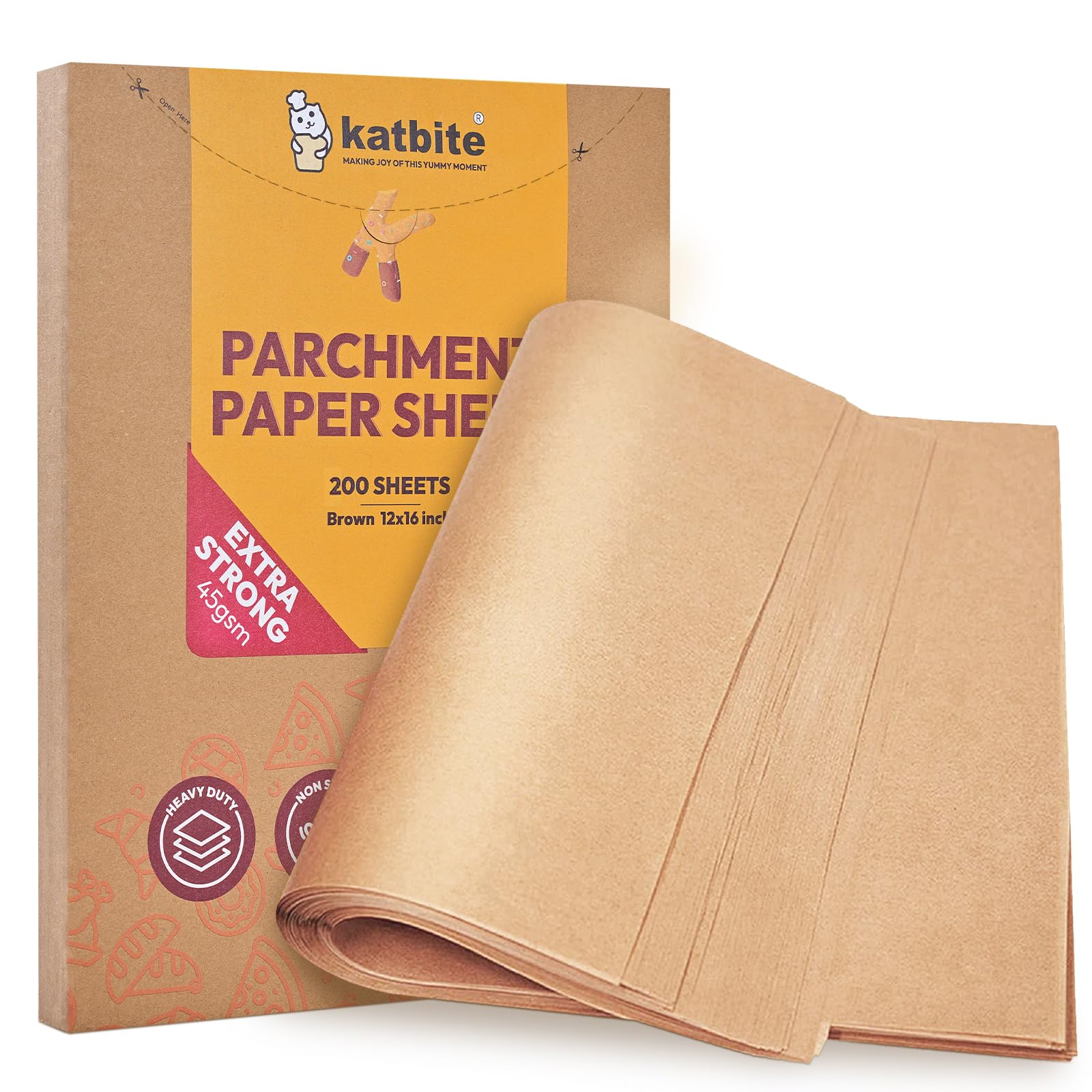 katbite Braun Baking Paper Cuts, 200 Sheets 30.5 x 40.6 cm Parchment Paper, for Baking Biscuits, Cooking, Baking, Roasting