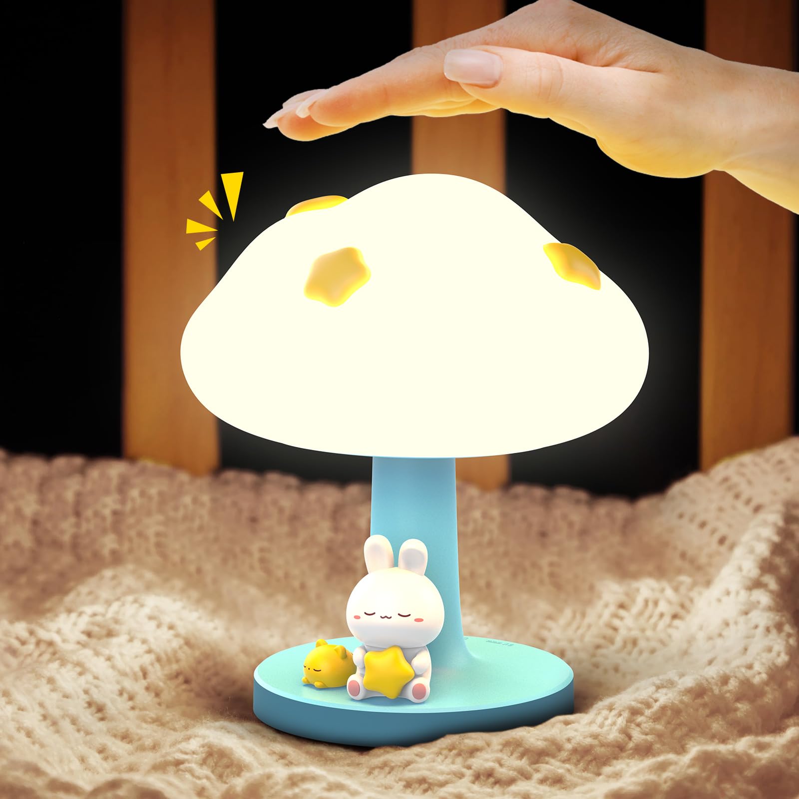 Smiling Shark Nursery Night Light, Cloud Soft Silicone Night Lamp LED Amber Warm Light with 3 Brightness & Tap Control Cordless USB Rechargable Squishy Baby Cute Night Light for Bedroom