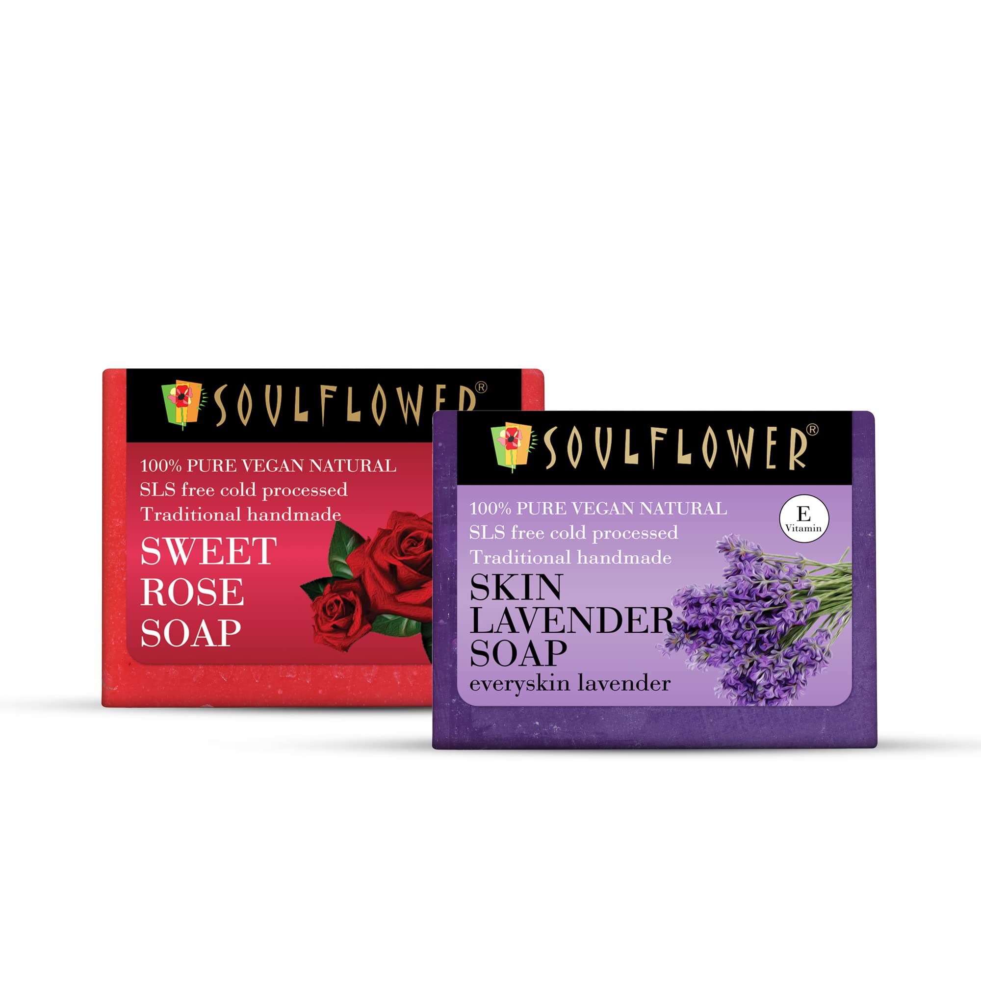 Soulflower Sweet Rose & Skin Lavender Soap - Pack of 2 (150g each)