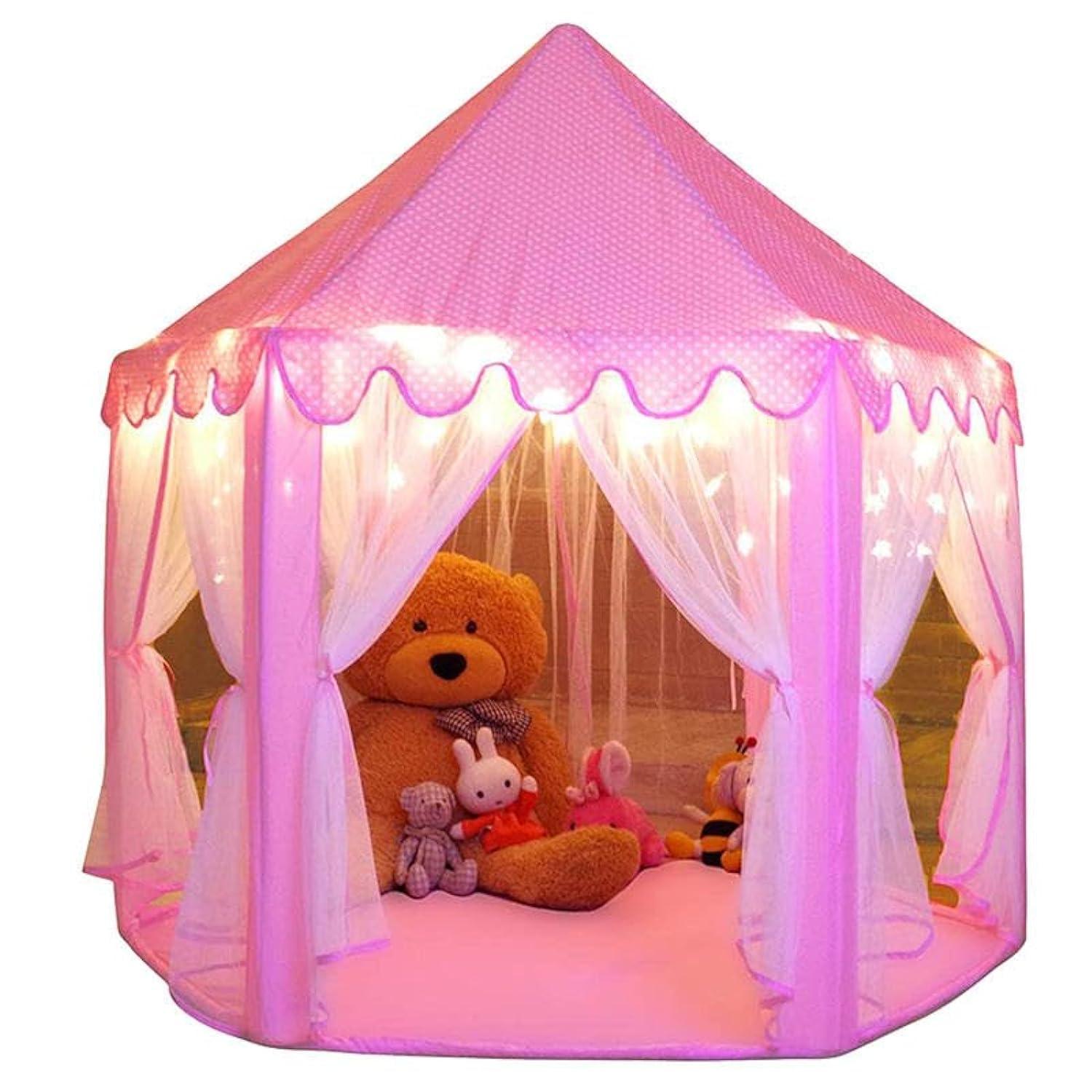 VIO Princess Castle, Play Tent, Large Kids Tent, Hexagonal Kids Playhouse for Indoor & Outdoor Use, Size 120cm * 120cm (PINK)