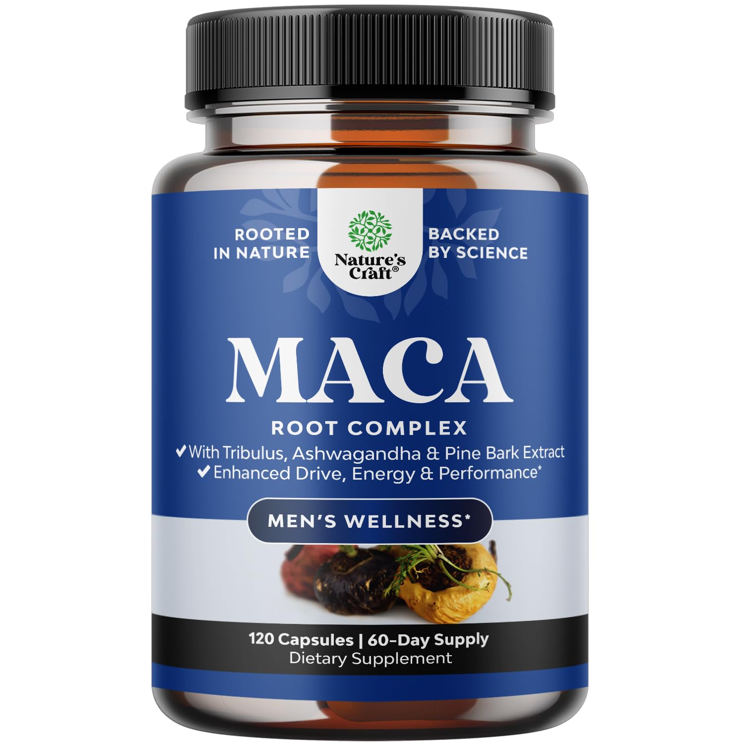 Potent Black Maca Root Capsules for Men - Herbal Wellness Supplement with Siberian Ginseng Ashwagandha and Black Maca Root - Men’s Wellness Supplement to Support General Health (60 Servings)