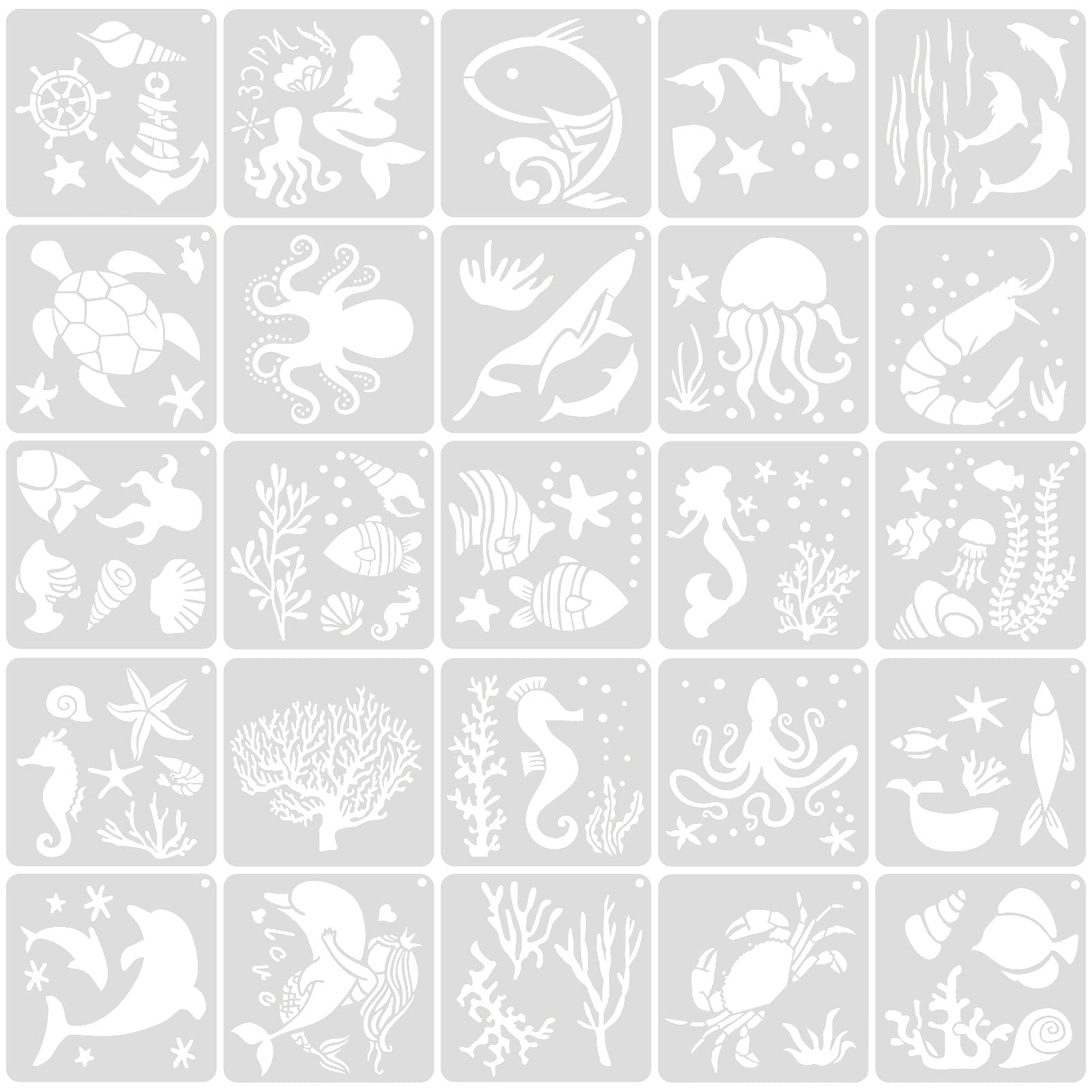 Skisneostype 25 Pieces Sea Painting Templates Stencil Templates Plastic Stencil Reusable Craft Stencils Sea Ocean Creatures Stencils for Paint Craft Wall DIY Nature Home Decor