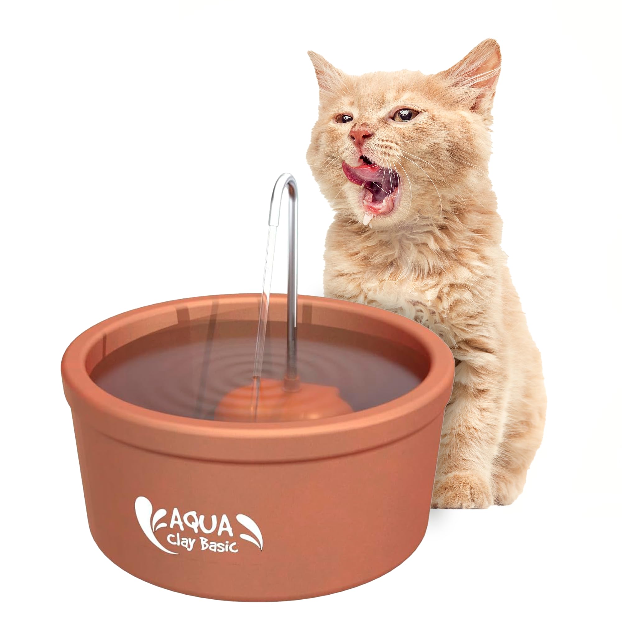 amicusAqua Clay Basic - Ceramic Cat Water Fountain - Sustainable Automatic Drinking Water - Silent Quiet Pet Water, Activated Carbon Filter, Easy Cleaning and Replacement - 84.53 fl oz/ 2.5L