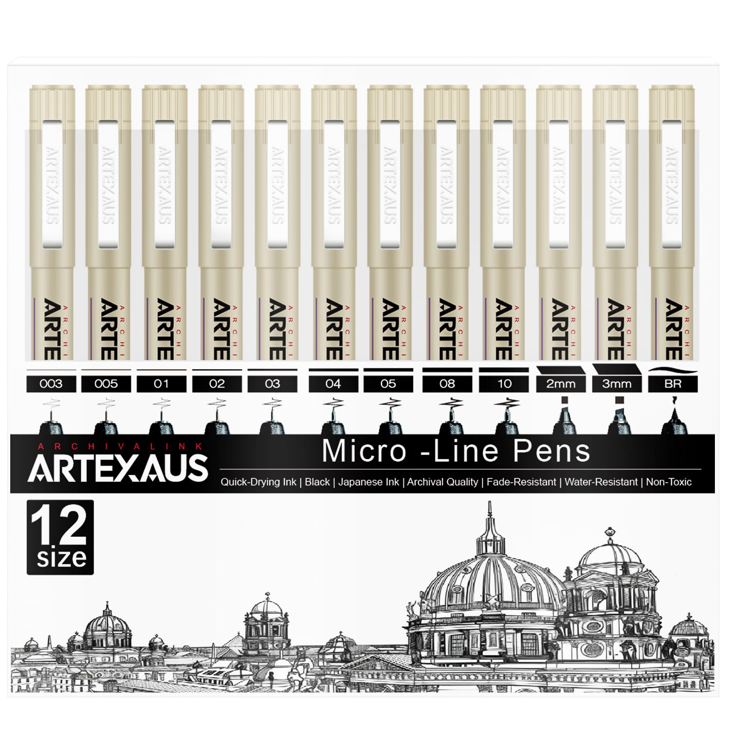 Micro Fineliner Drawing Art Pens, Fineliner Pens-12 Assorted Sizes, Drawing Pens for Artists, Waterproof Archival Ink Pens, Art Supplies for Adults Sketching, Calligraphy,Technical Illustrators.