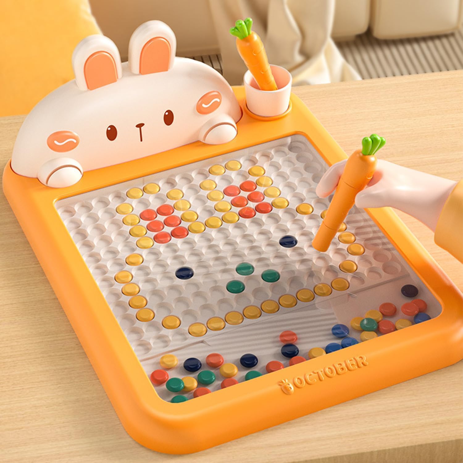 TOYBY Magnetic Drawing Board for Kids & Toddlers,Large Doodle Board with Beads and 2 Magnetic Pens Rabbit Magnetic Dot Art Montessori Educational Preschool Toy,Travel Toy for 3-6 Years Old Boys Girls