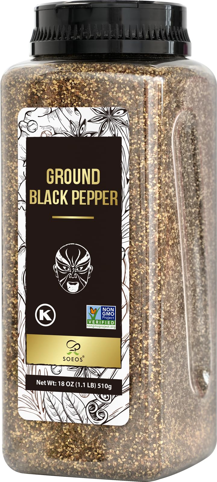 Soeos Table Ground Black Pepper, 18 oz (510g) Non-GMO, Freshly Peppercorn Powder Bulk, Packed to Keep Peppers Fresh, Ready to Use Peppercorns for Refill, Regular