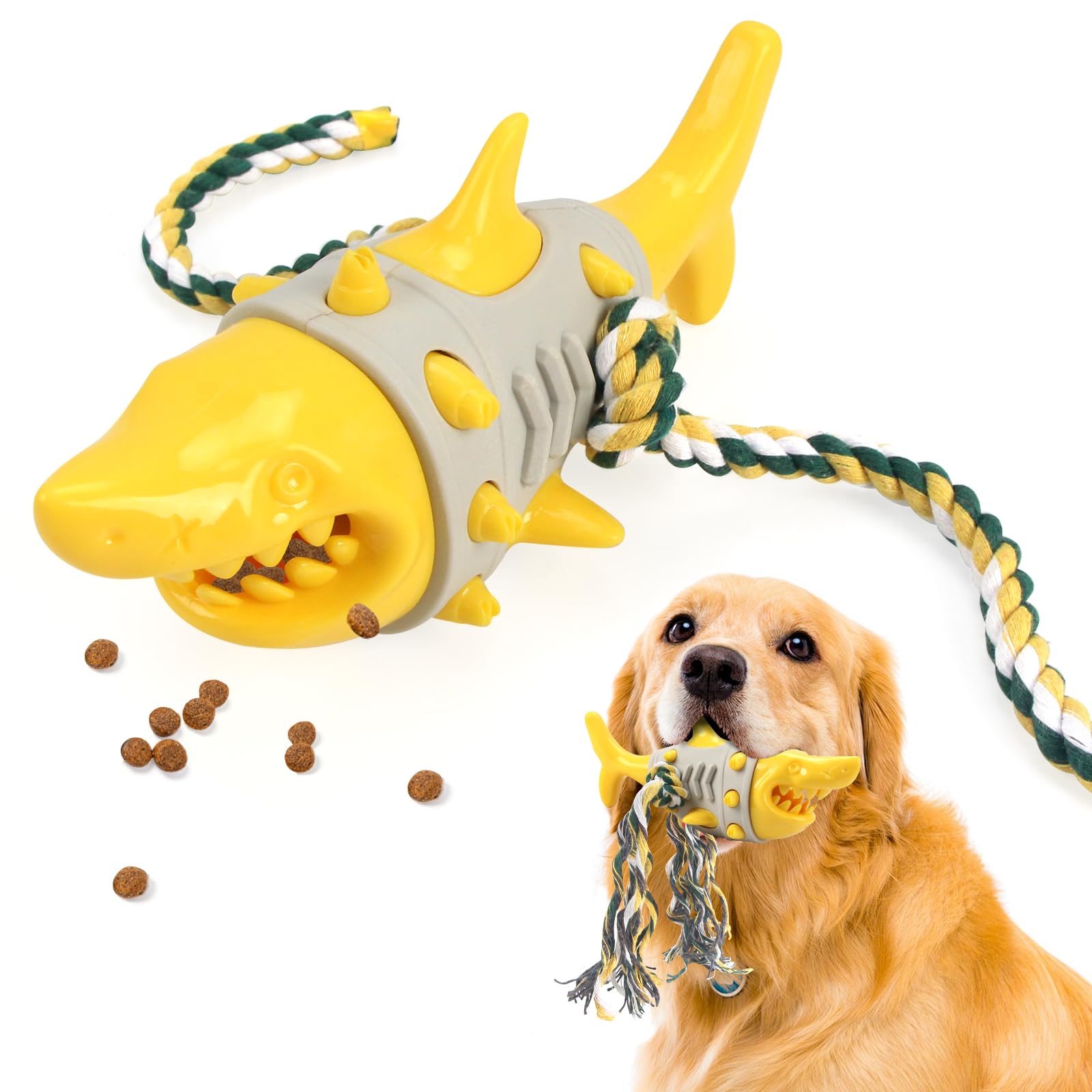 JoyfiaDog Chew Toy with Rope for Aggressive Chewers, Dental Cleaning, Treat Dispensing Dog Toy for Small, Medium and Large Breeds, Interactive Dog Tug Toy for Energetic, Puppy Grinding Teeth Toy