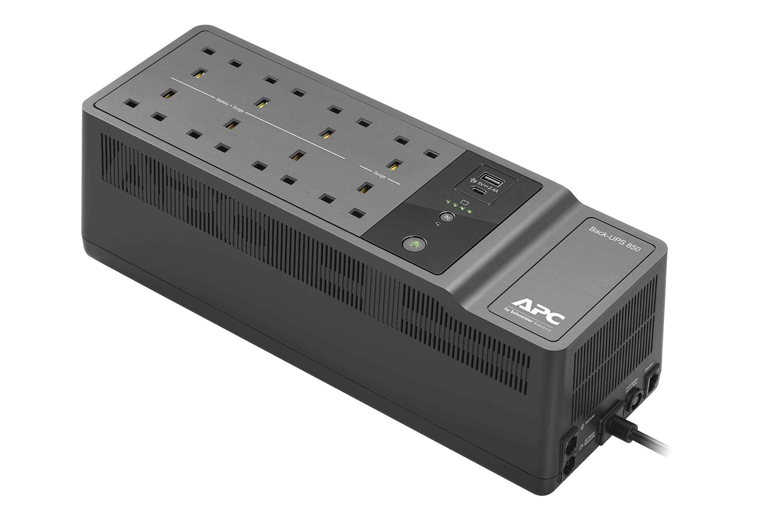 APCby Schneider Electric BACK-UPS ES - BE850G2-UK - Uninterruptible Power Supply 850VA (8 Outlets, Surge Protected, 2 USB Charging Ports), Black, Pack of 1