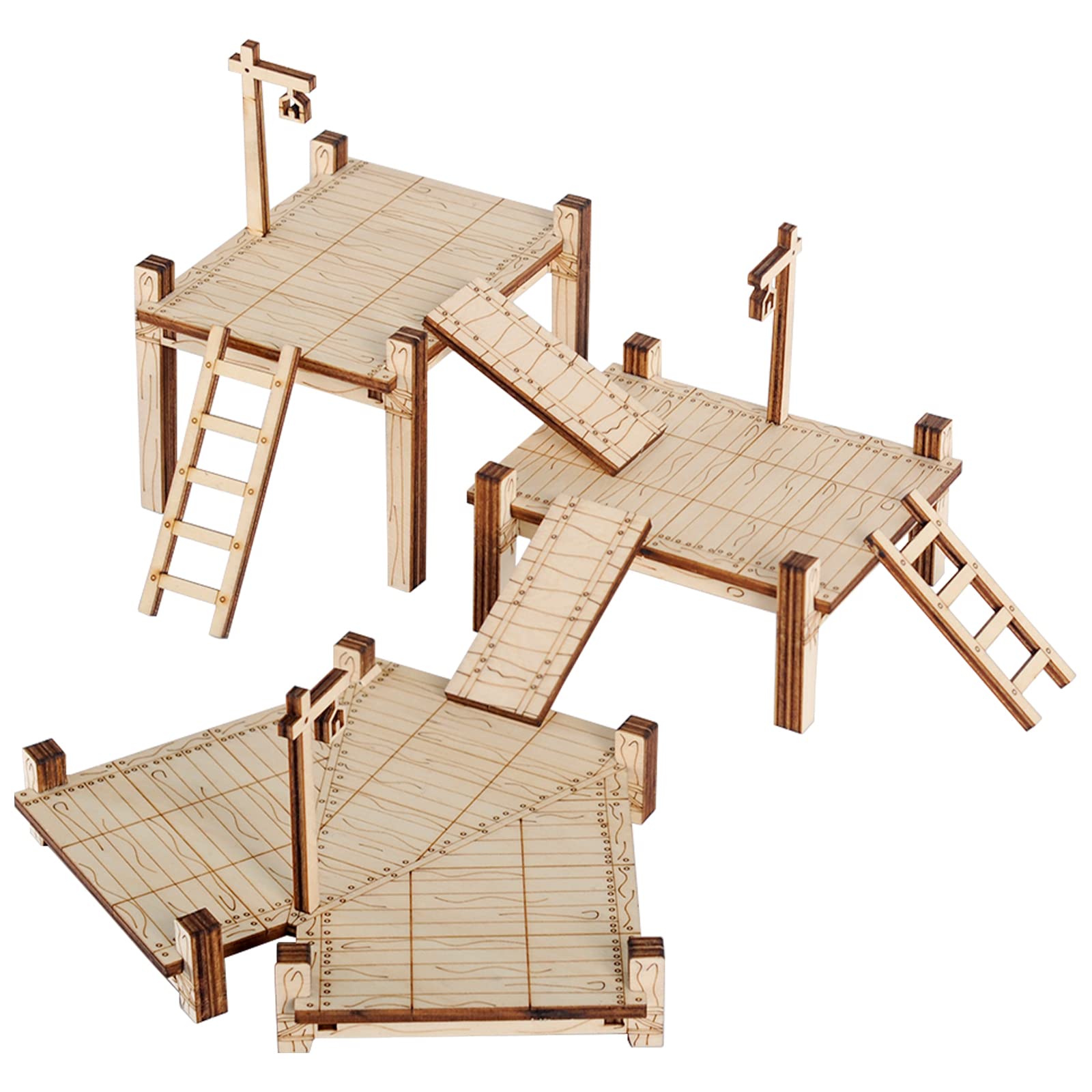 CZYY D&D Modular Bridge, Dock, Walkway Expansion Set 7PCS Wood Laser Cut Dungeon Terrain for Pathfinder, Dungeons & Dragons and Other Tabletop RPG