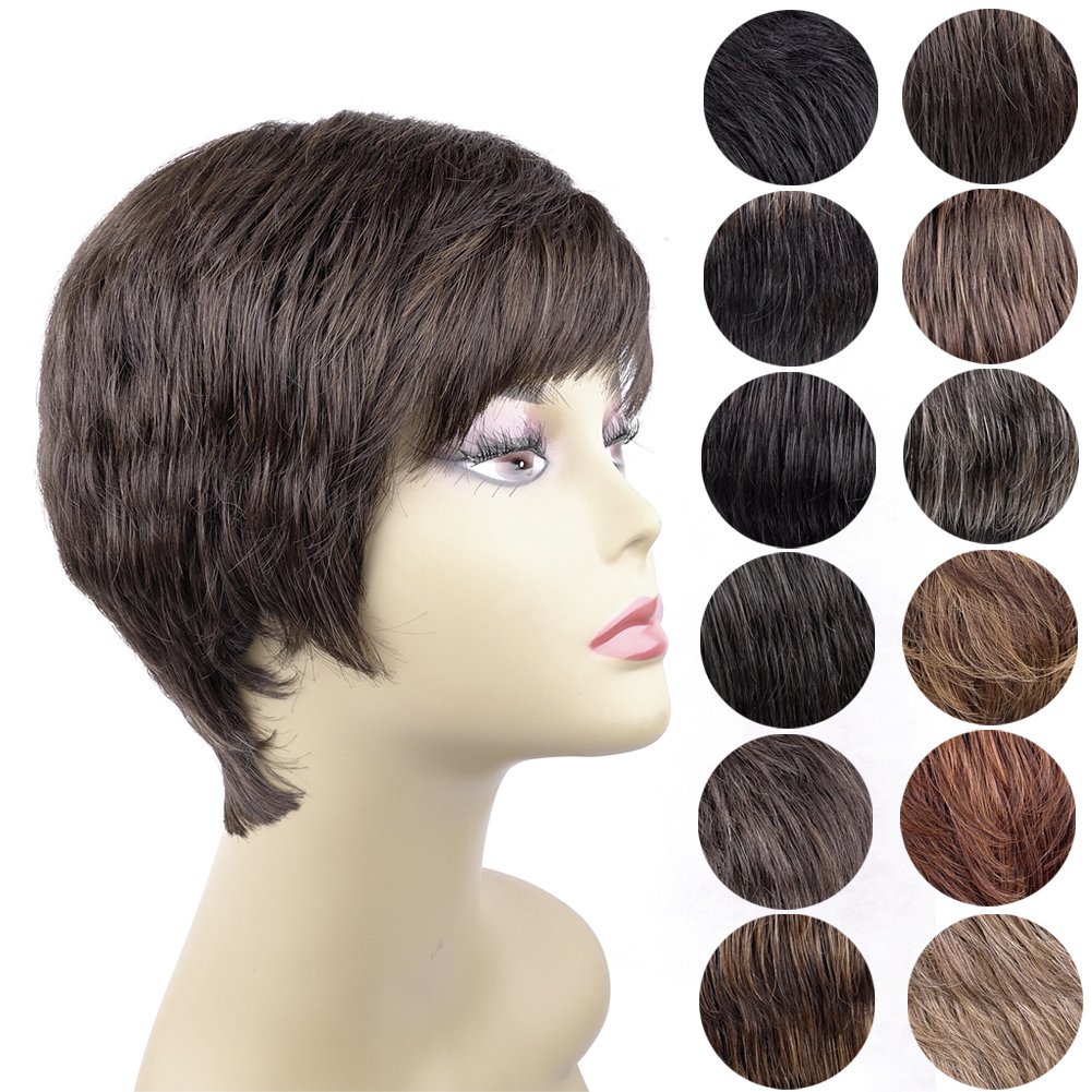 Ty.Hermenlisa Short Women Wigs-Anne, Human Hair Mixed with Heat Resistant Fiber, 81g, Medium Brown(#4.30)