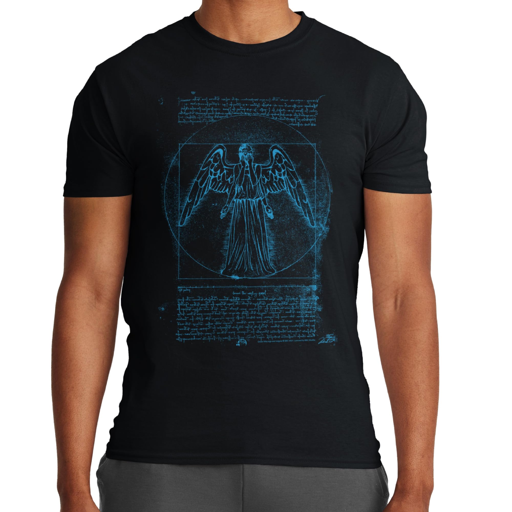 Ripple Junction Doctor WHO Men’s Short Sleeve T-Shirt Vitruvian Weeping Angel Time Travel TV Series Officially Licensed