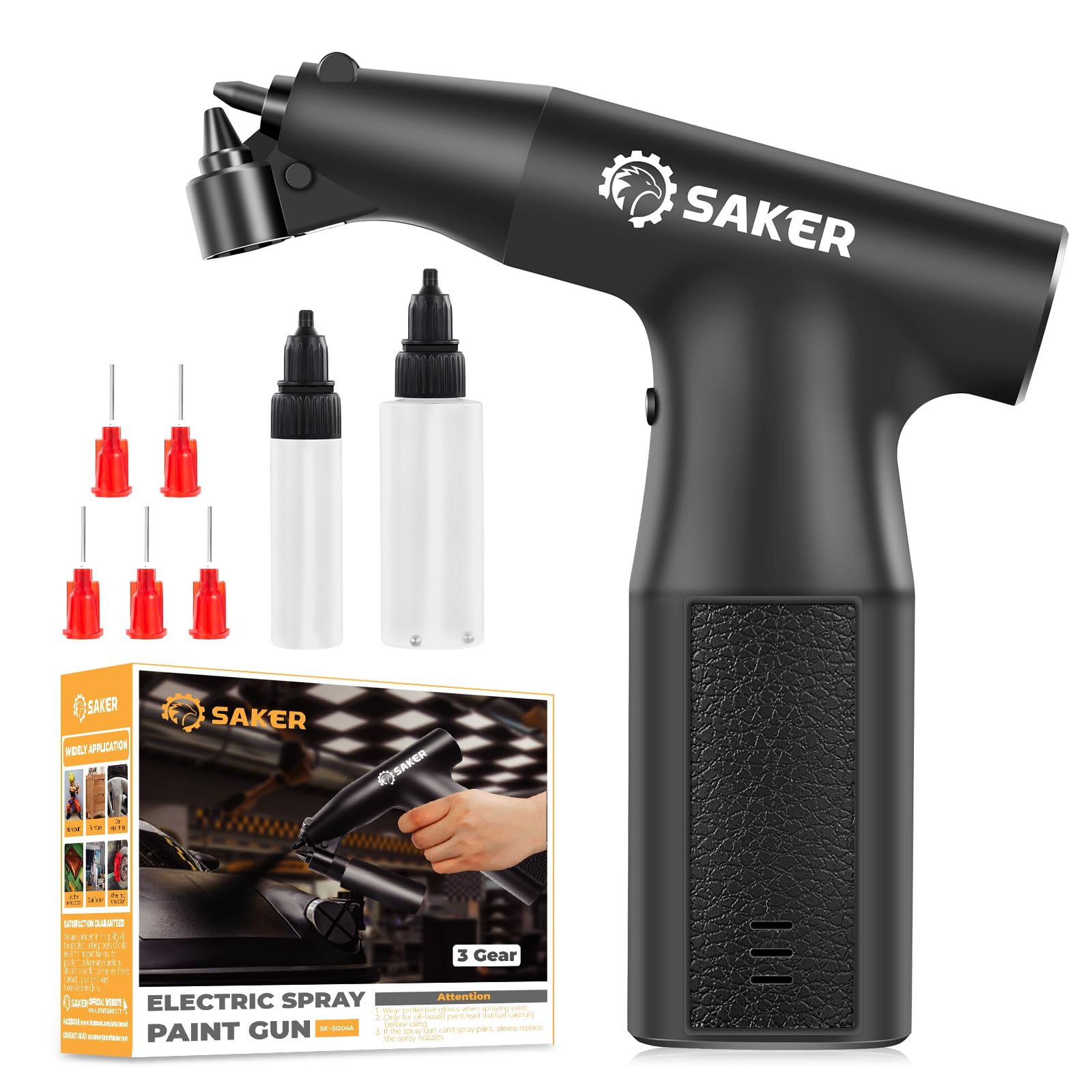 Saker Electric Spray Paint Gun for Cars, Handheld Electric Spray Paint Gun, High Power Portable Cordless Spray Paint Gun for Painting Cars,Cabinet, Paint Repair and DIY(3 Gears 0.5 MM)