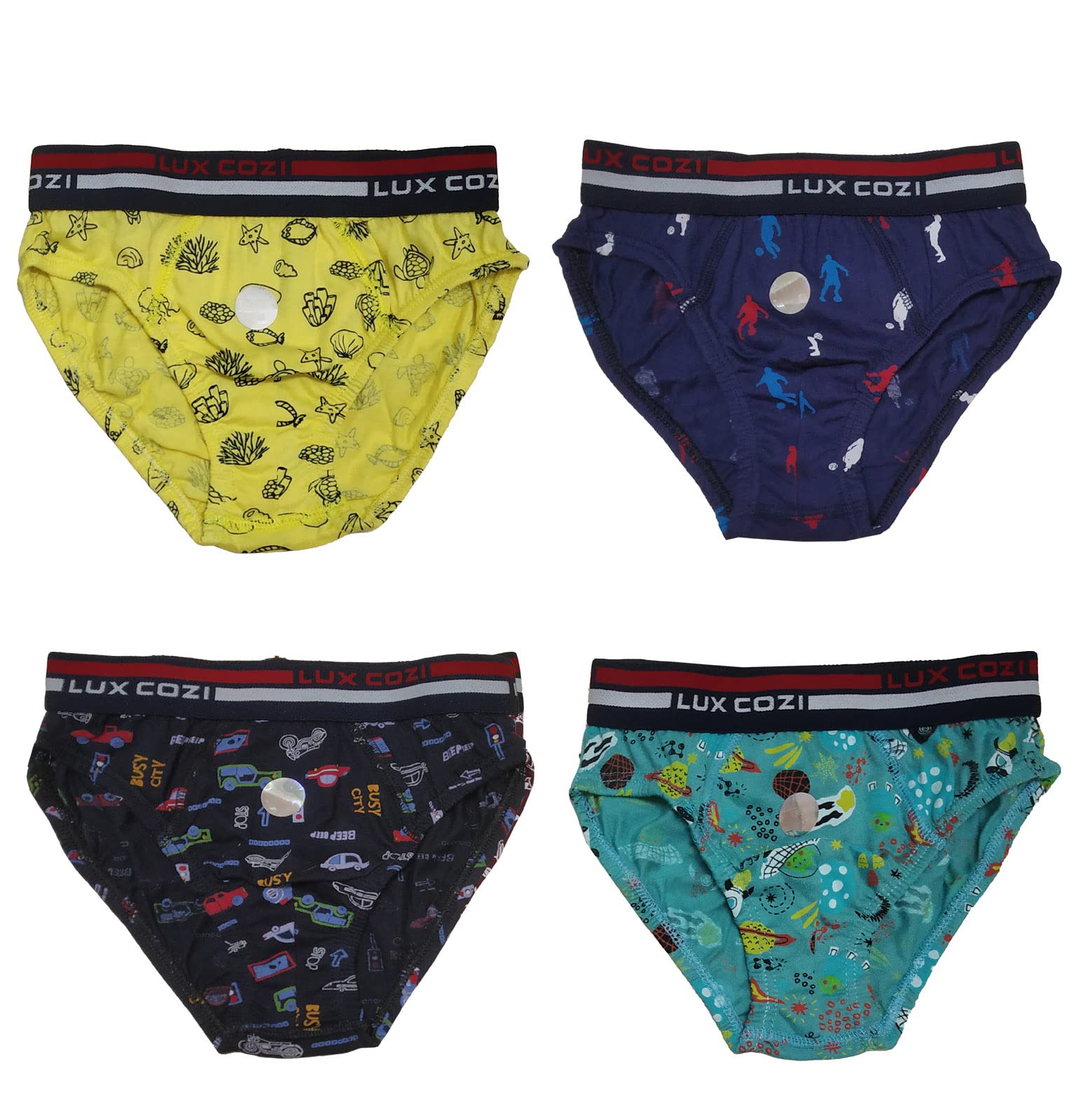 Lux Cozi Pure Cotton Modern Boxer (Pack of 4) (COZI3P_Boys_Print_Brief_OE_AST_4PC Multicolor