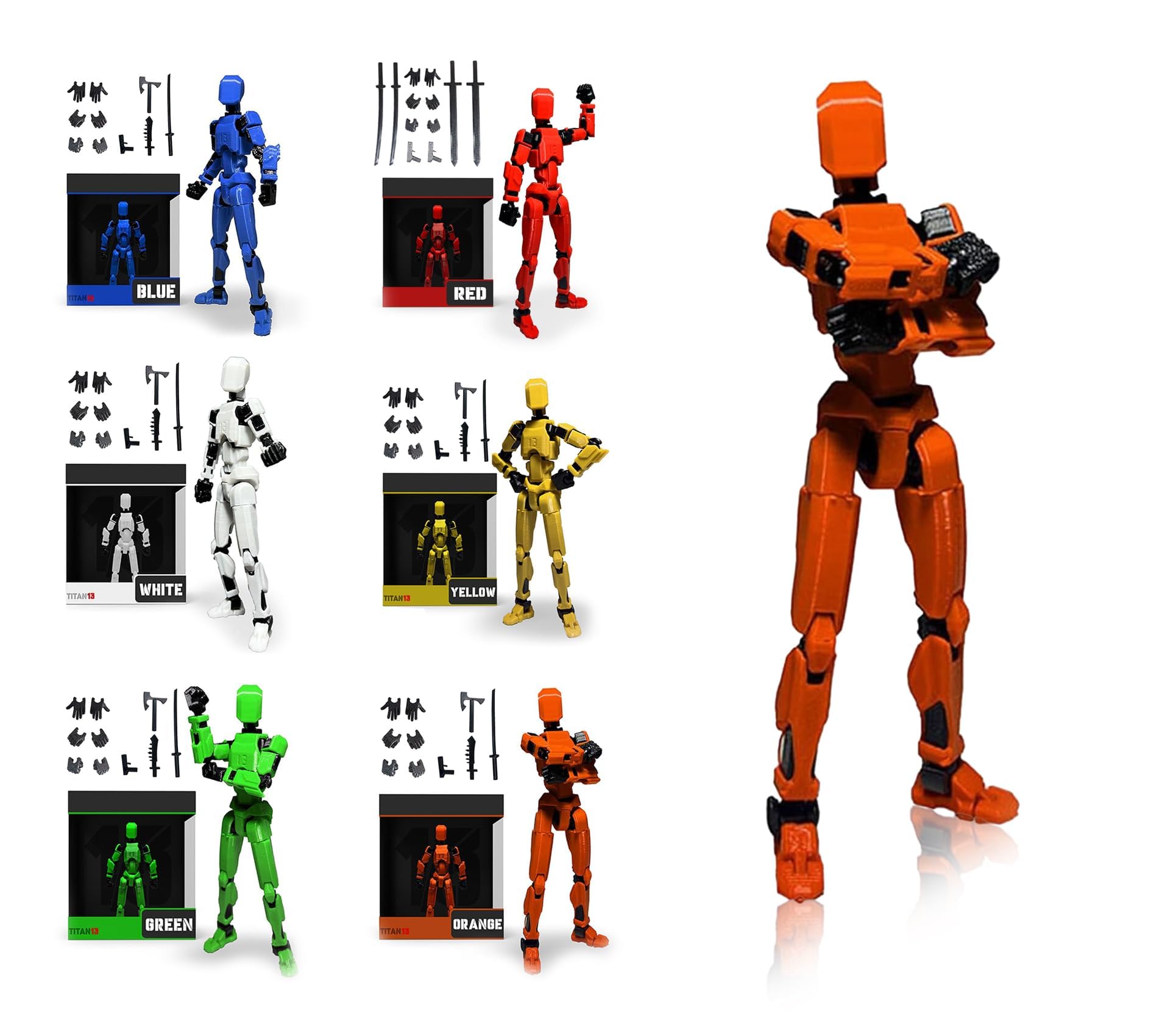 wiky watch (6pcs) T13 Action Figure Set - Fully Poseable 13.7 cm Titan 13 Robot - 3D Printed Multi-Jointed Stick Bot Figures - High Detail Collectible Toys - 6 Colors