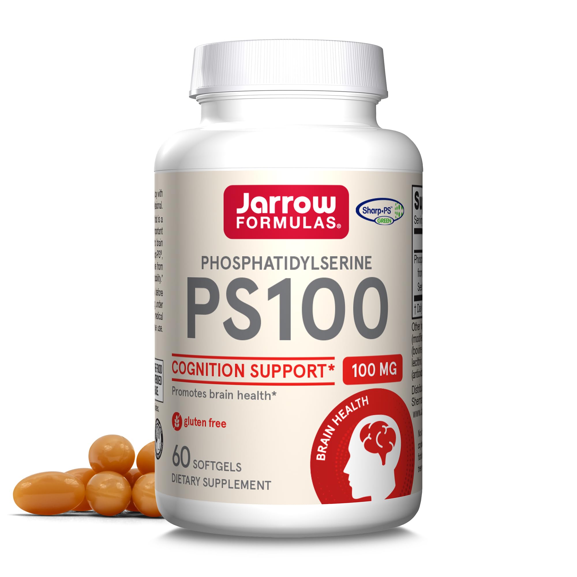 Jarrow Formulas PS100 Phosphatidylserine 100 mg, Dietary Supplement for Brain Health and Cognition Support, 60 Softgels, 20-60 Day Supply