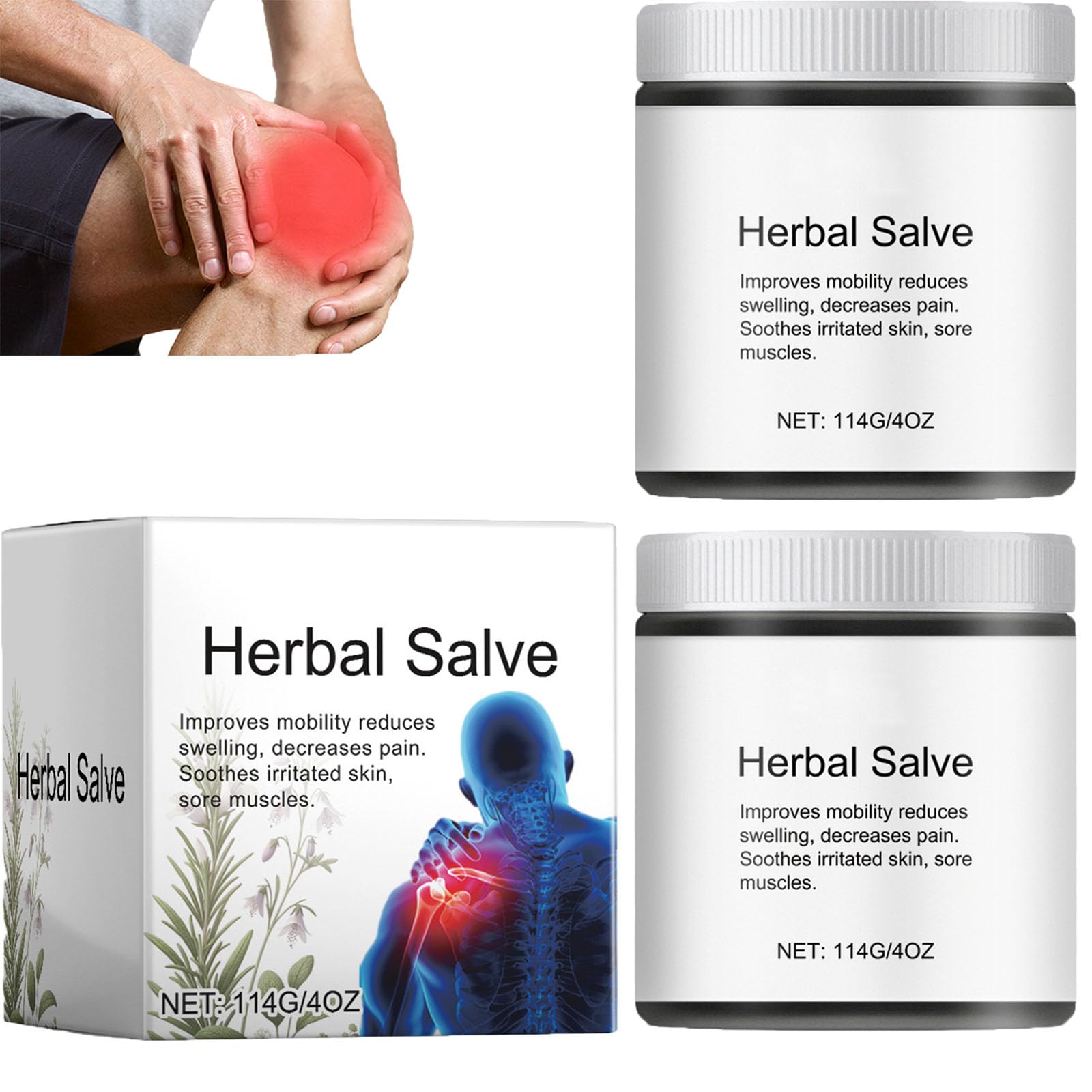 Organic Herbal Salve, Joint Care Herbal Salve, Natural Organic Joint Cream, Knee Pain Relief Soothing Cream, Improves Mobility Reduces Swelling, for Adults, Elder - 4OZ (2Pcs)