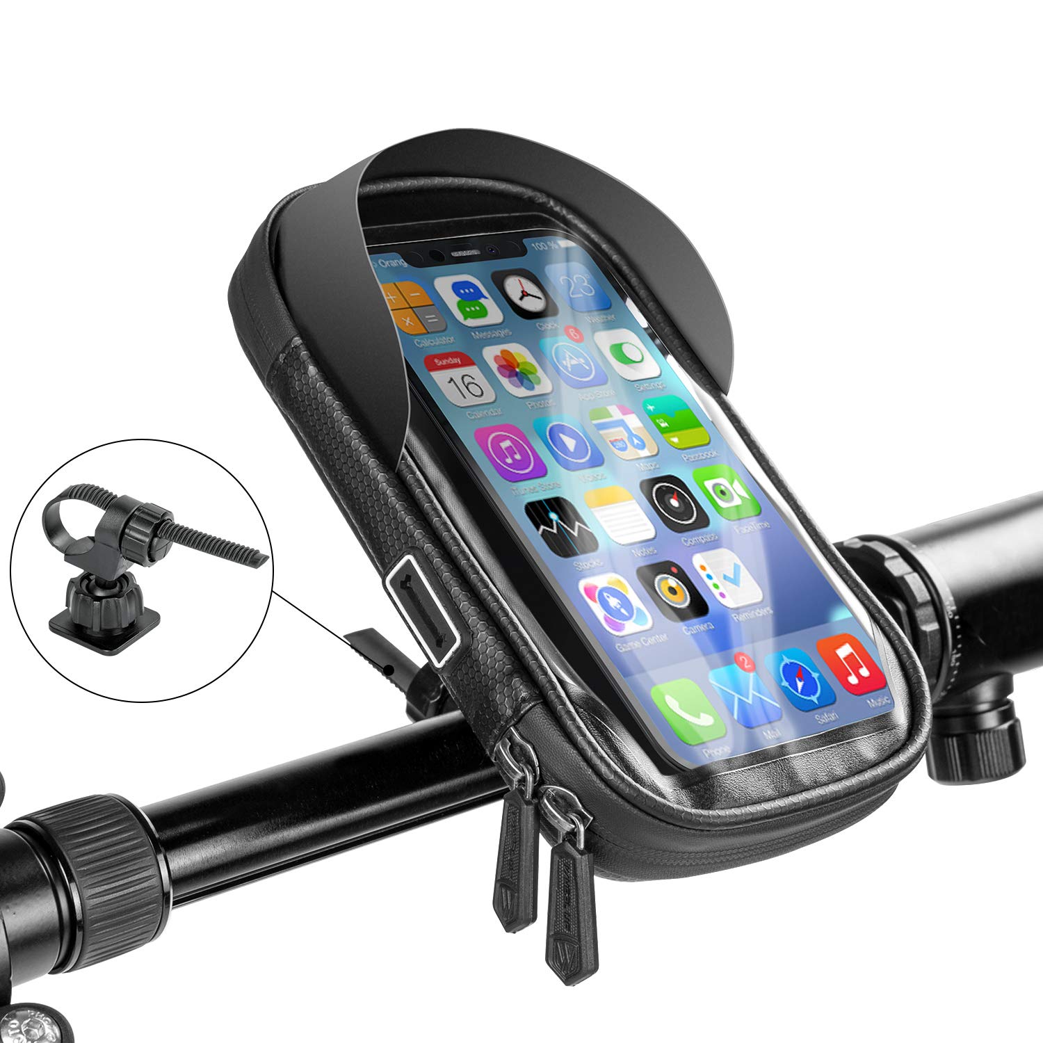 WATACHE Bike Front Frame Phone Bag, Waterproof Touch Screen Bicycle Holder Cycling Handlebar Mount Storage Bag Bike Accessories Phone Case with Sun Visor for Phones Below 6.5"