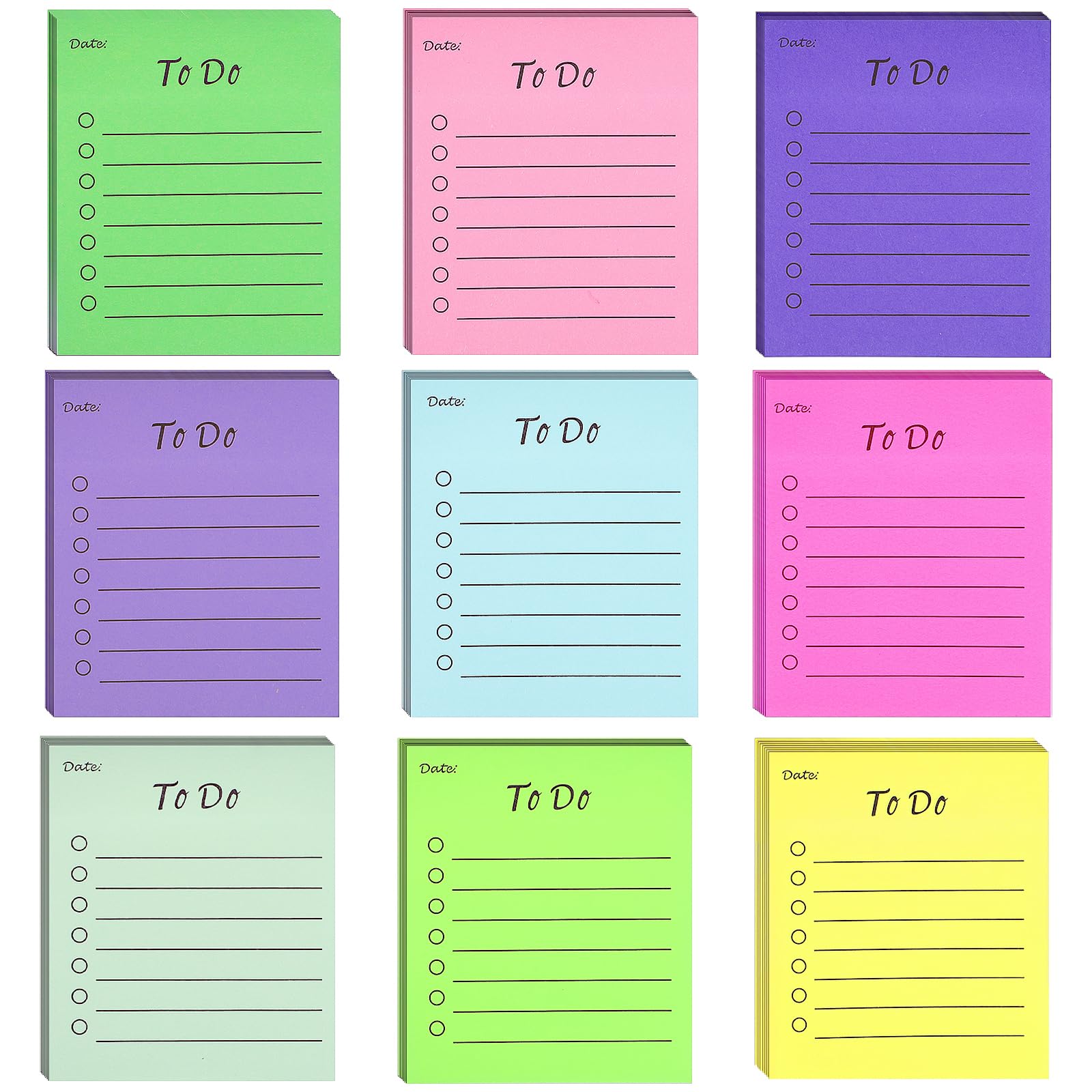 9 Pack to Do List Sticky Notes, Self-Stick Sticky Notes, Colorful Sticky Notes Pad with Lines, Do List Notepads for School Office Meeting Home Plan Reminder Stationery Supplies(450 Sheets,8.9*7.6 CM)