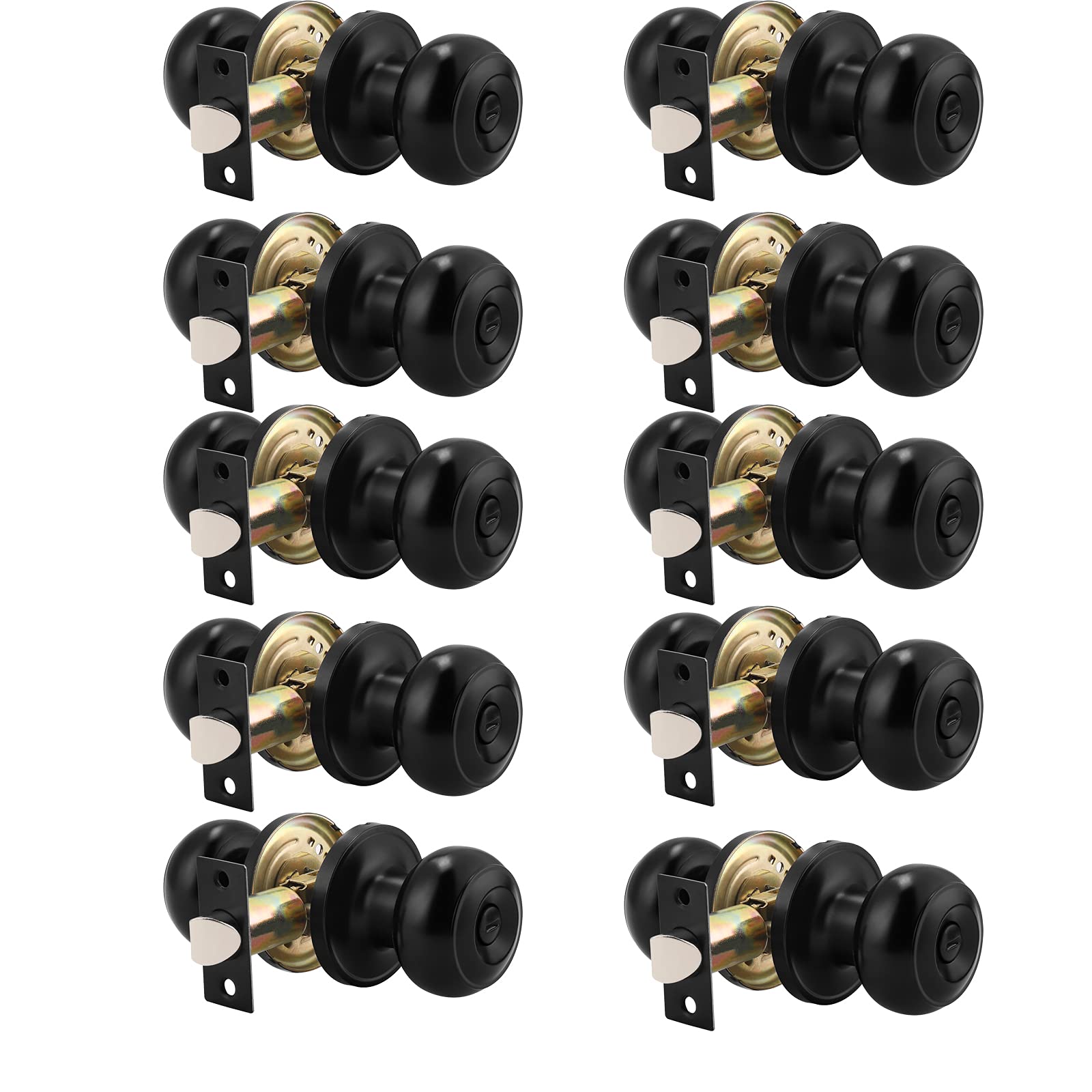 Probrico 10 Pack Round Privacy Door Knob(Thumb Turn Lock on The Inside), Keyless Doorknobs Interior/Exterior Lockset,Privacy Knobs for Bedroom/Bathroom,Black Modern Design Door Hardware