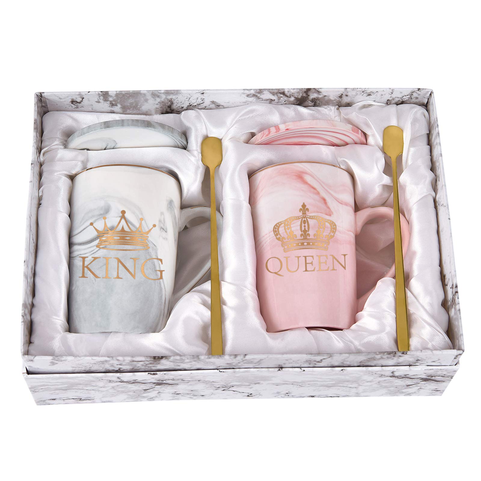 Cabtnca King and Queen Mug Set Couples Funny Coffee Mug Set Wedding Gifts Couples Gifts Engagement Newlyweds Gifts for His and Hers Best Gifts for Husband and Wife Coffee Cups 14 Oz with Gift Box