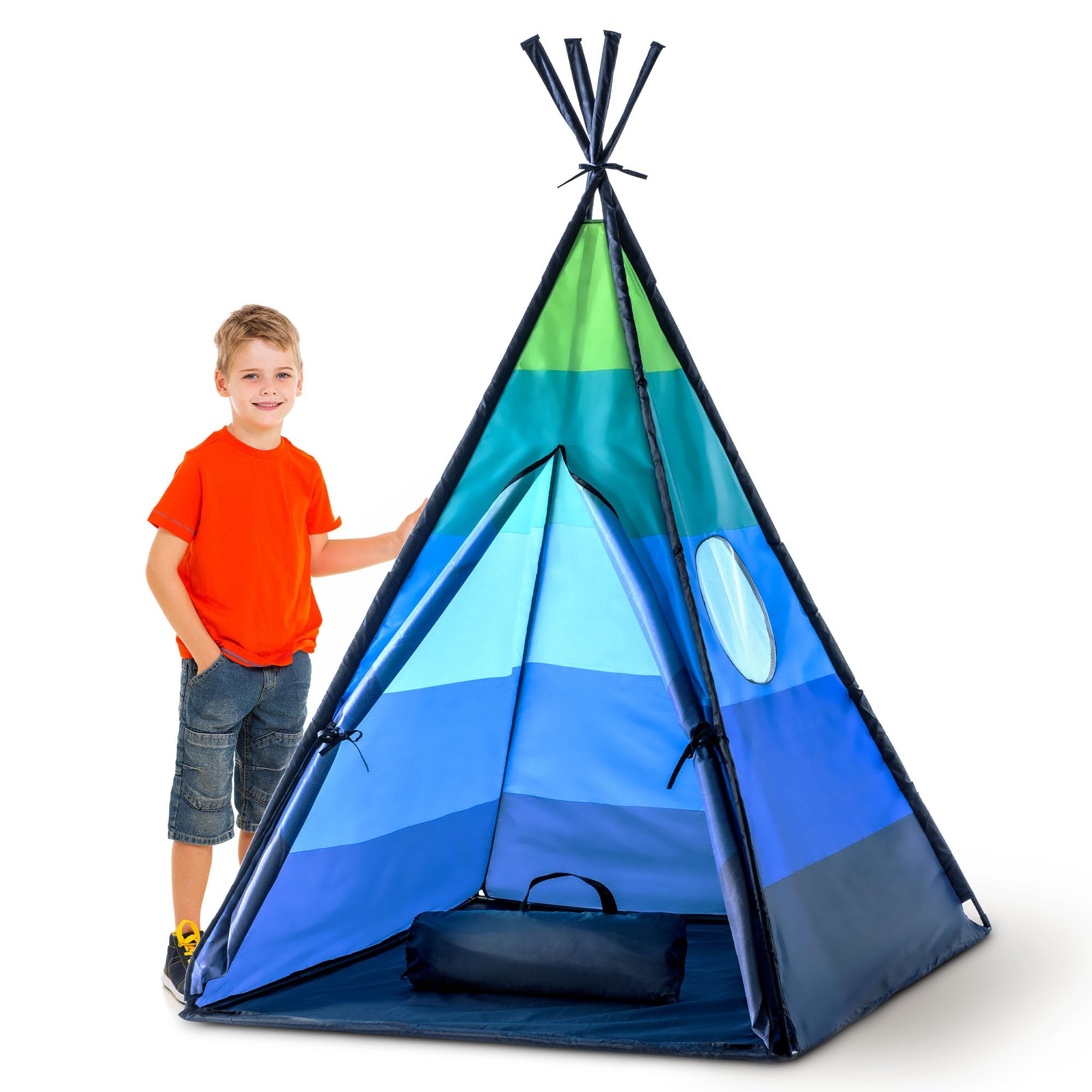 USA Toyz Happy Hut Teepee Tent for Kids - Indoor Pop Up Playhouse Tent for Boys, Girls, Toddler with Portable Storage Bag (Blue)