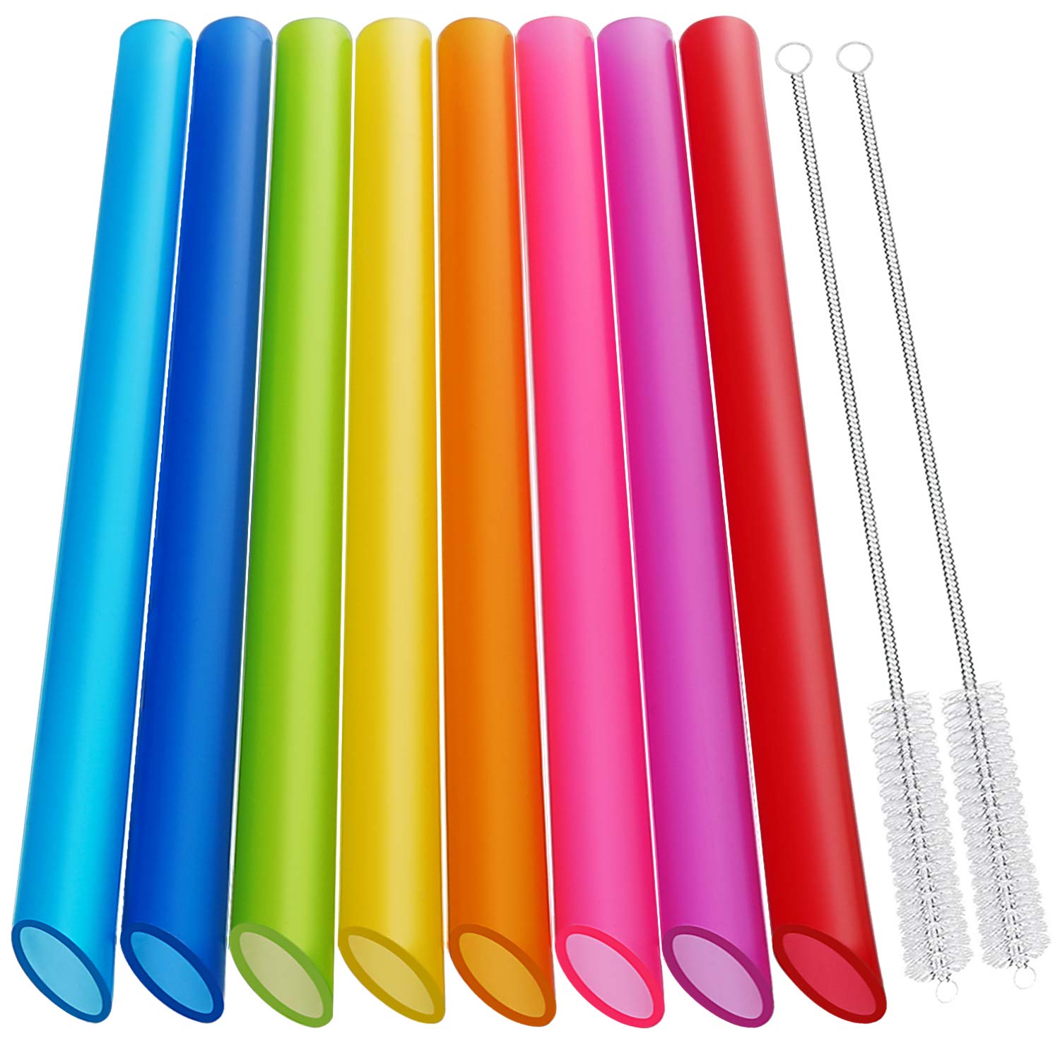 [Angled Tips] 8 Pcs Reusable Boba Straws & Smoothie Straws - Multi Colors Jumbo Wide Reusable Straws, BPA FREE Food-Grade Plastic Straws for Bubble Tea(Tapioca, Boba Pearls), Milkshakes with 2 Brushes