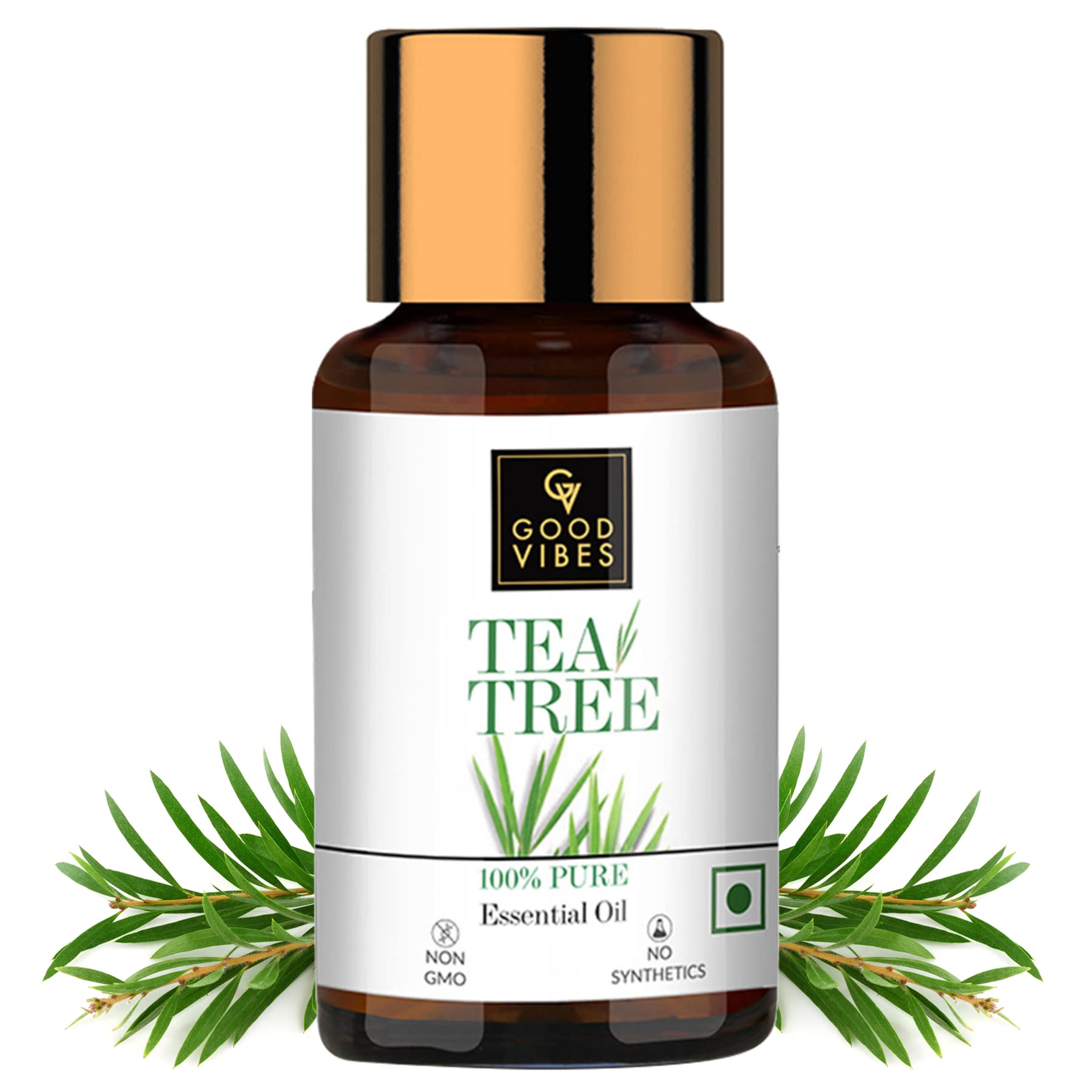 Good Vibes 100% Pure Tea Tree Essential Oil,10 ml Controls Excess Sebum,Helps Reduce Dark Spots & Acne Scars,Stimulates Hair Growth,Suitable For All Skin & Hair Types, No Alcohol,Parabens & Sulphates