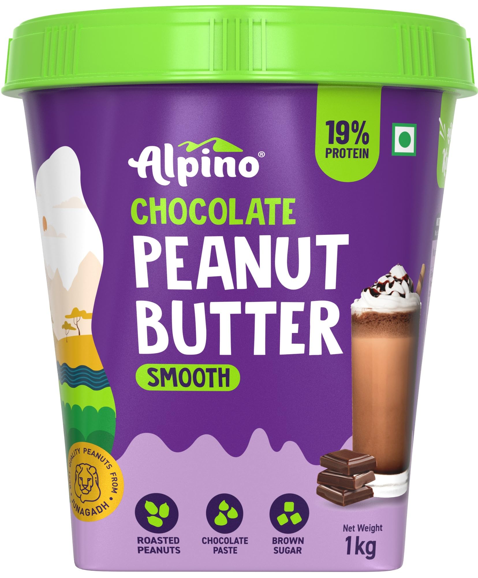 ALPINO Chocolate Peanut Butter Smooth 1kg - Roasted Peanuts, Chocolate Paste, Brown Sugar & Sea Salt - 24g Protein, Gluten Free – Plant Based Peanut Butter Creamy - as Seen on Shark Tank India