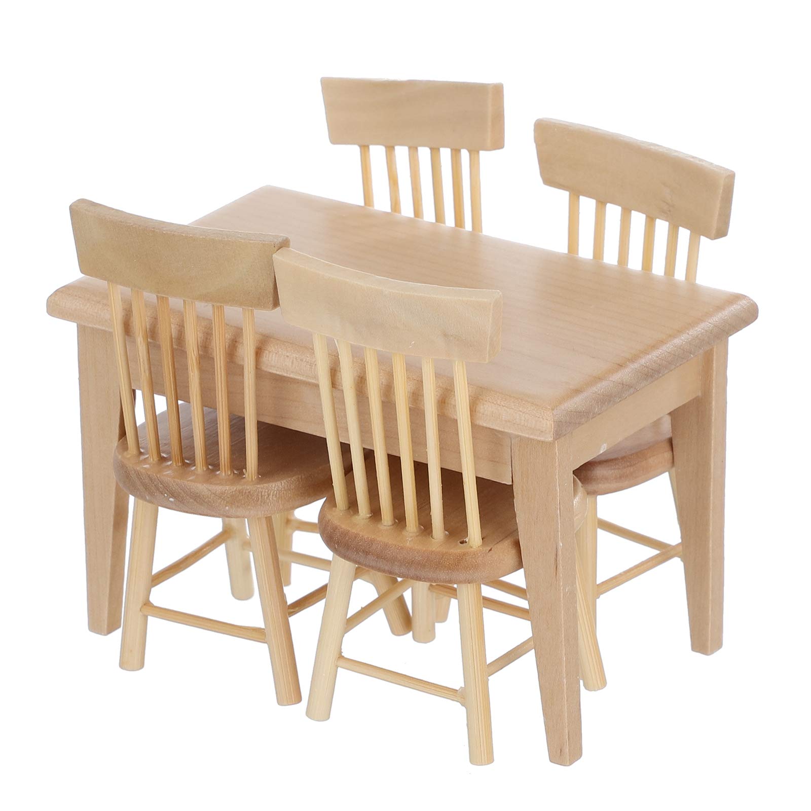 TOYANDONA Miniature Dining Table and Chair Set, Mini Dining Table Set for 4, Wooden Dollhouse Furniture Toys, Mini Furniture Accessories for Dollhouse Decor 1/12 Scale