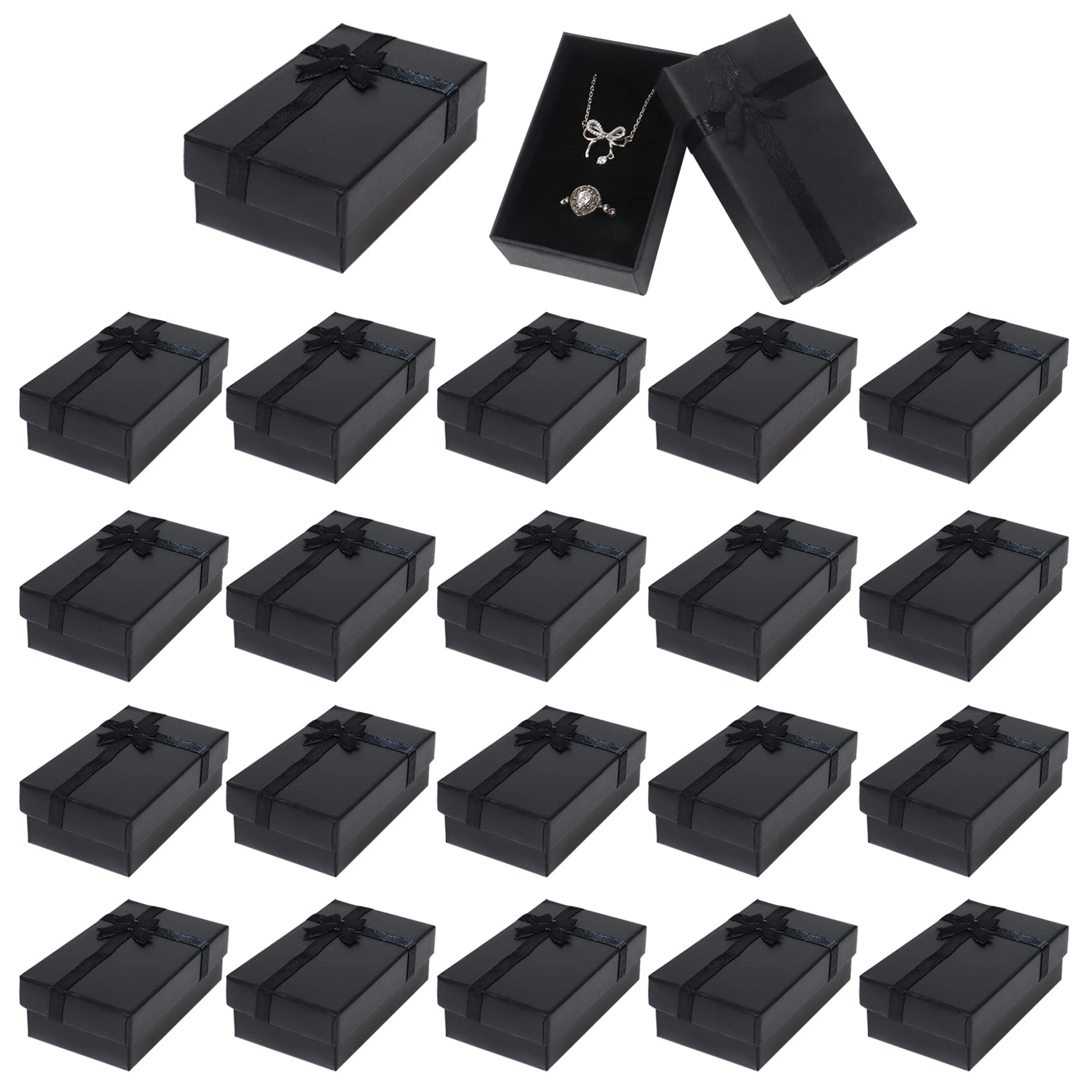 Nideen24 Pack Jewellery Gift Boxes Bulk, Small Gift Boxes with Lids and Bowknot for Jewellery, Ring Earring Necklace Gift Boxes 8× 5× 3cm, Black