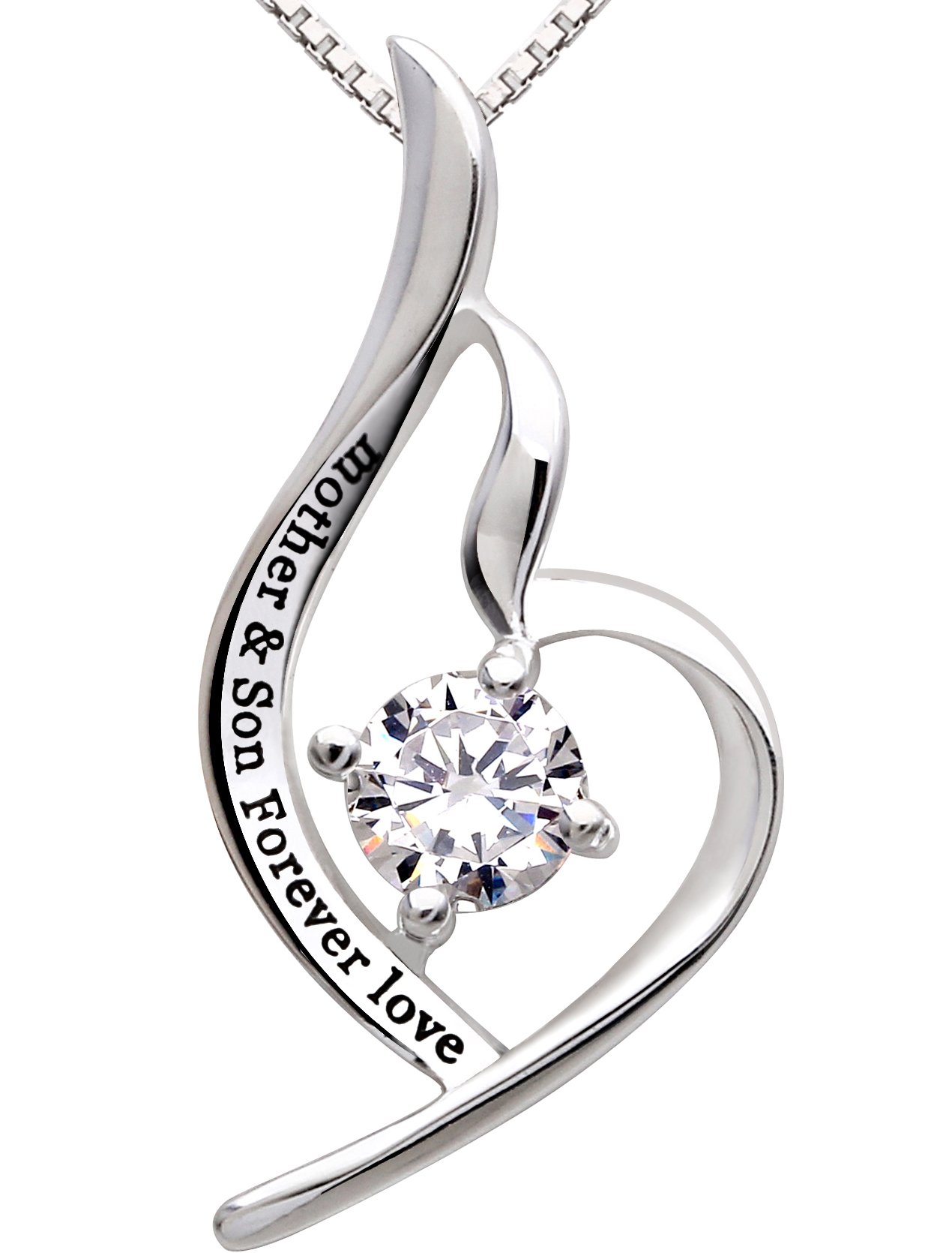 ALOVALOV Jewelry Sterling Silver "mother & son forever love" Cubic Zirconia Pendant Necklace