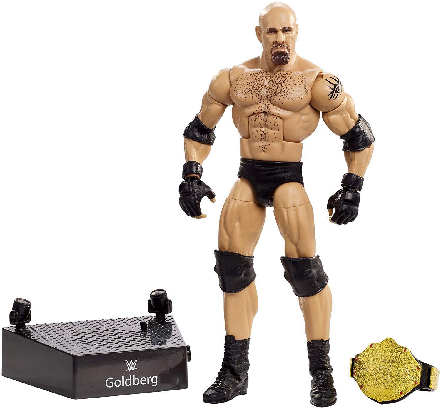 WWE Entrance Greats Goldberg Elite 6-inch Action Figure with Entrance Ramp, Button-activated Music & Iconic WCW Championship Accessory, Ages 8 and Older