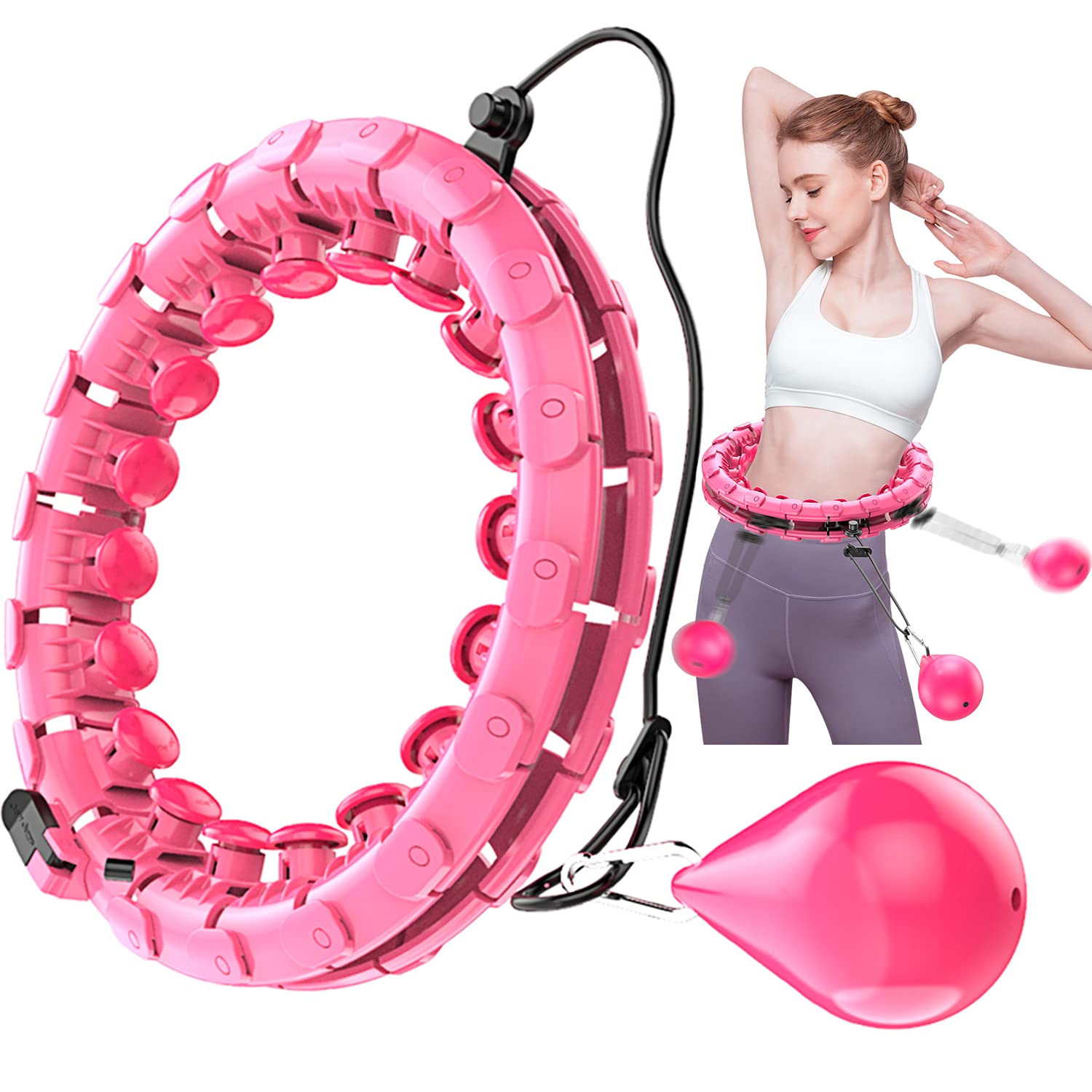 LEAFIA Smart Hula Hoop, Detachable 24 Sections and Adjustable Soft Tire Massage, No Falling, for Adults, kids, Beginners, Children, Fitness, Massage, Weight Loss, Exercise, Weighted, Sports, Training