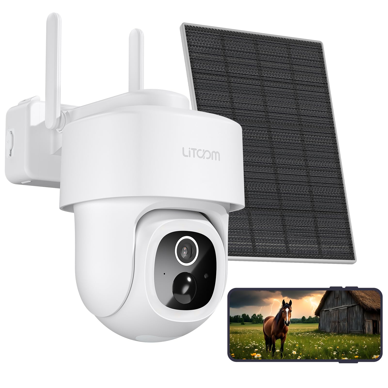 litokam 4G LTE Security Cameras Wireless Outdoor, 2K Solar Battery Powered WiFi Surveillance Indoor Cameras for Home Security, IP65 Waterproof, Color Night Vision