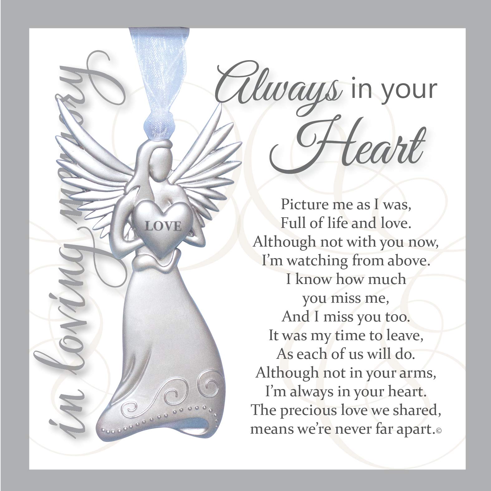 Always in Your Heart Sympathy Sentiment - Memorial Gift/Remembrance Ornament/Bereavement Gift/Sympathy Gift for Loss of Family Member(Metal Color Angel-Non-Personalized)