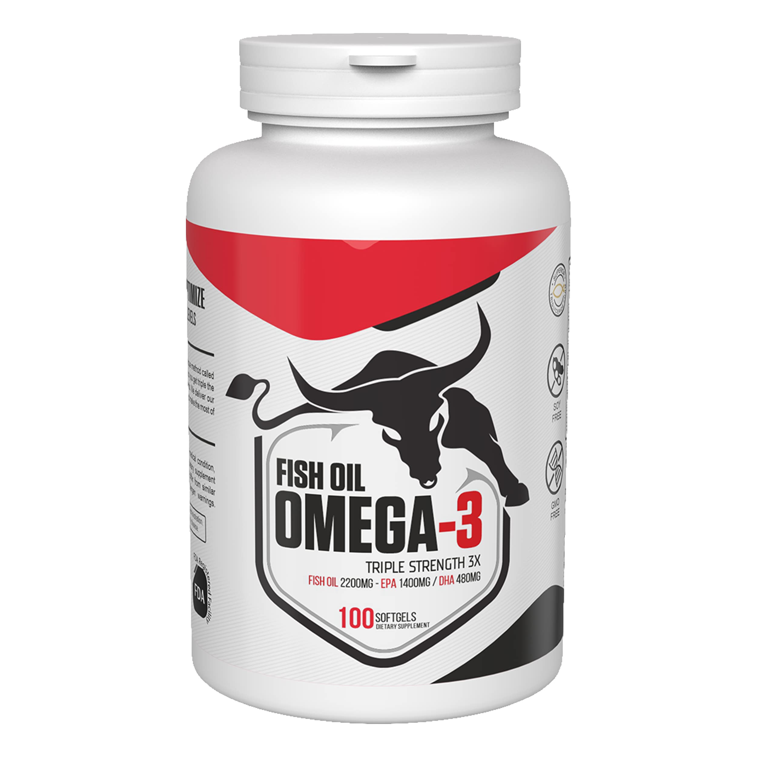 BULLPHARM Omega-3 | 2000 Mg | 100 Softgels | Soy Free | Non Gmo | Triglyceride Form | Wellness | Heart Health | Brain Health | Fssai Approved