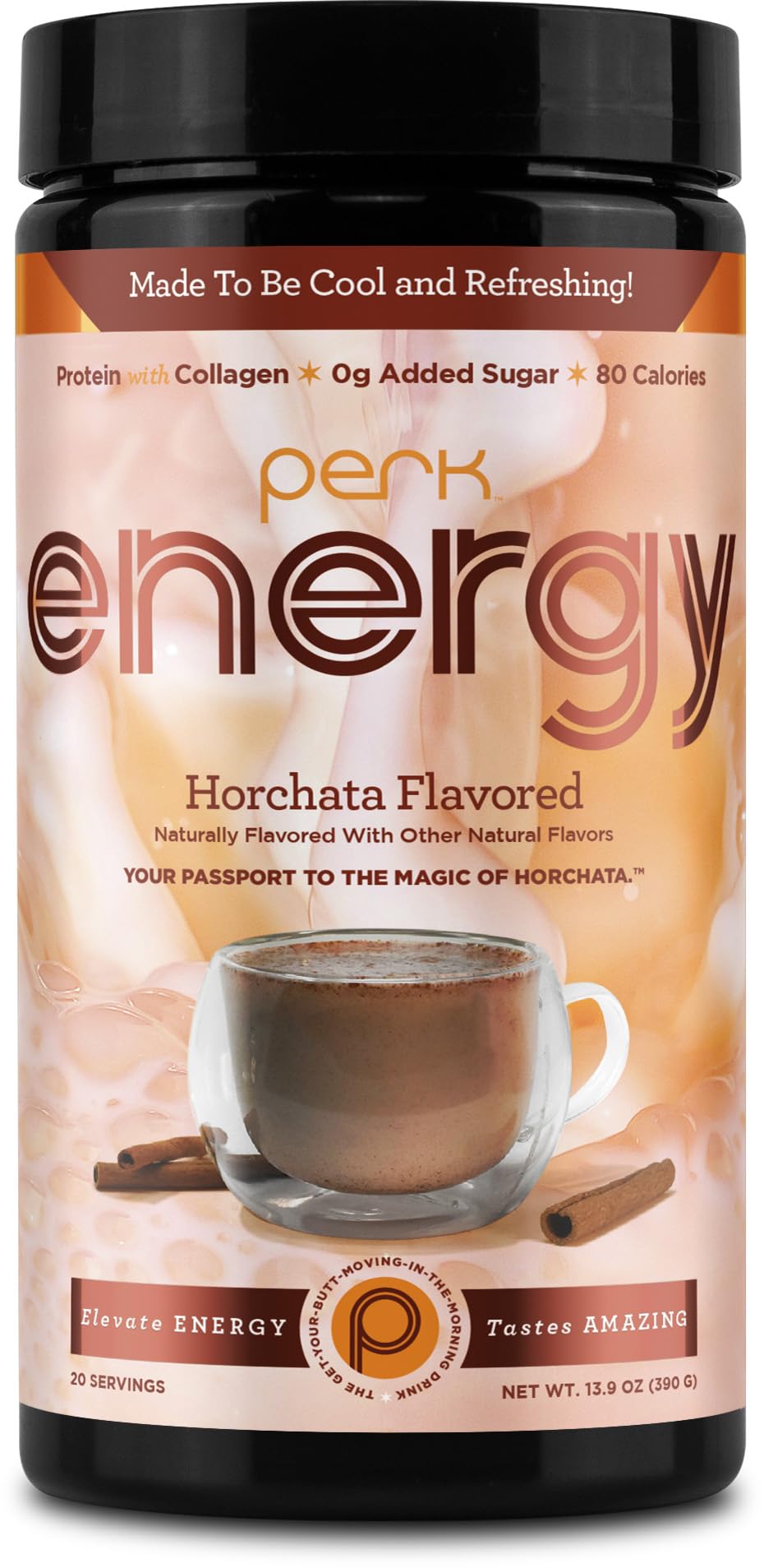 Perk Energy Original Horchata Energy Drink Powder (20 Servings) - Gluten-Free, Peanut-Free