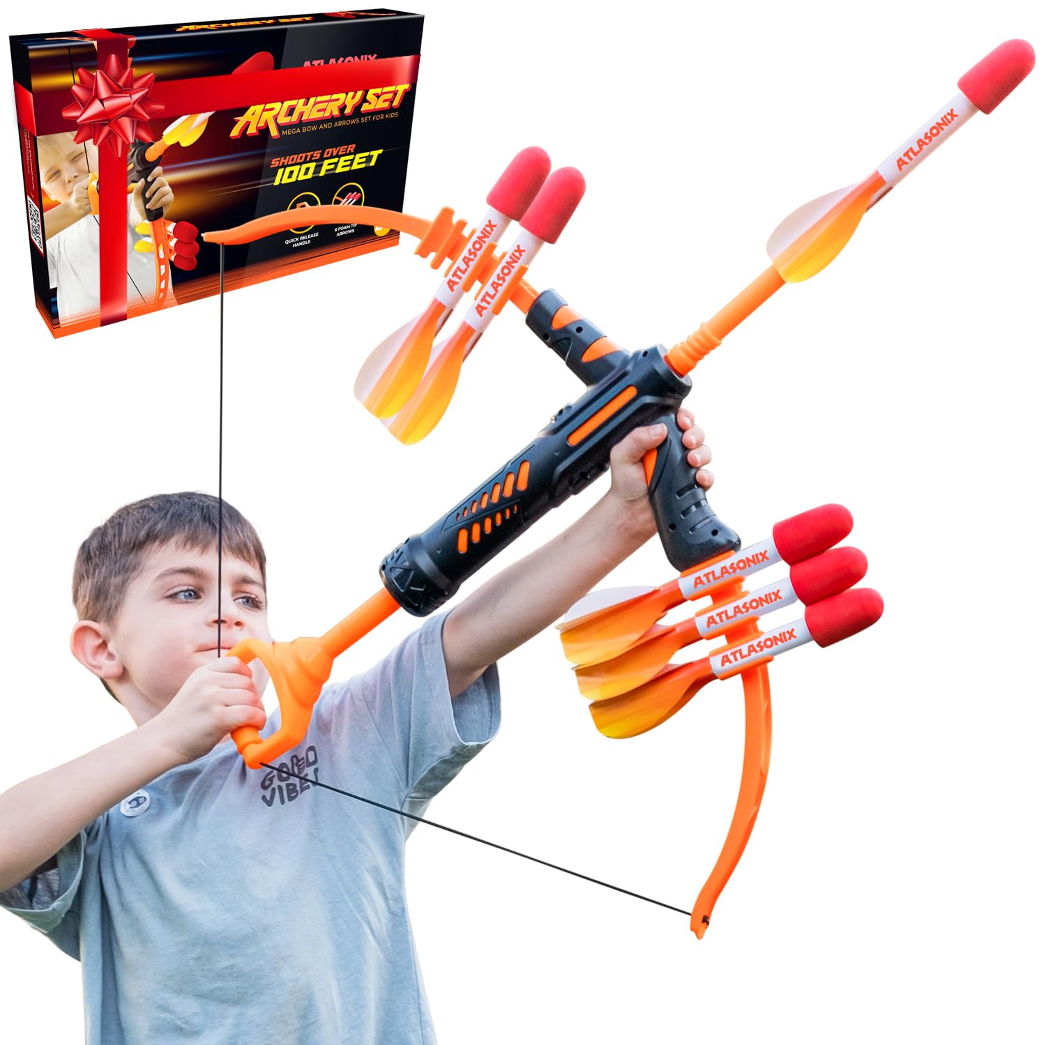 Bow and Arrow Outdoor Archery Shooting Toy for Boys and Girls Ages 4-12, Safe Foam Crossbow Set for Kids 6-12, Fun Outdoor Games for Boys Age 8-12 Birthday, Beginner Archery Kit