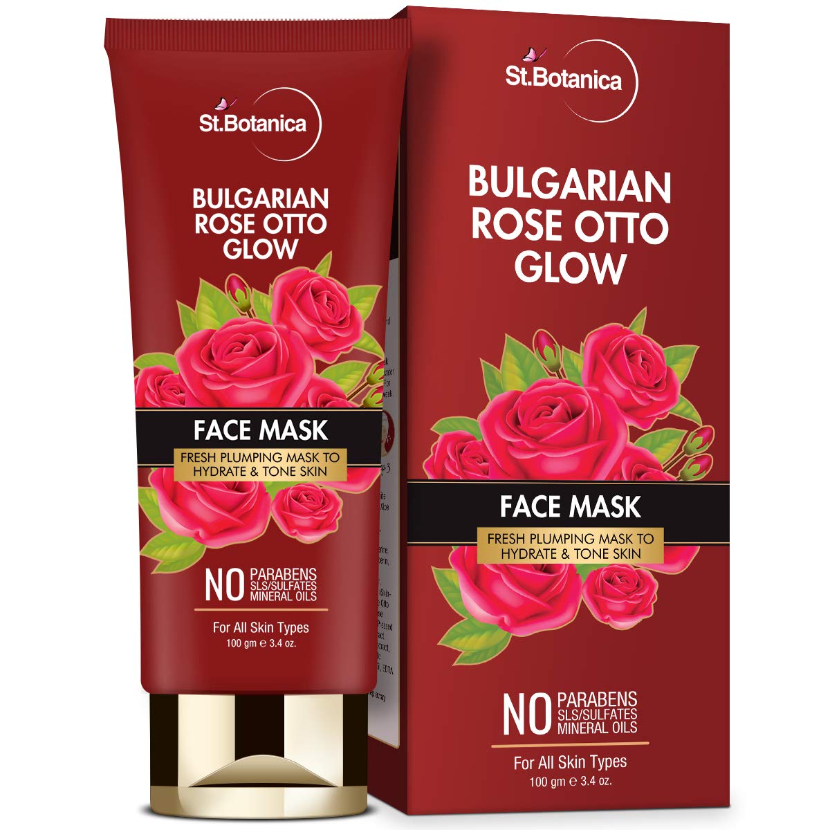 StBotanica Bulgarian Rose Otto Glow Face Mask | Fresh Plumping Mask to Hydrate & Tone Skin | No Paraben & SLS - 100gm