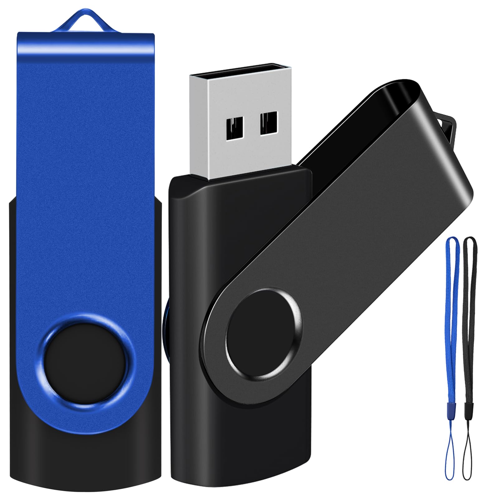 EASTBULL USB Stick 2GB 2Pack USB Memory Stick Pen Drive Flash Drive（Black Blue with Free Lanyard)