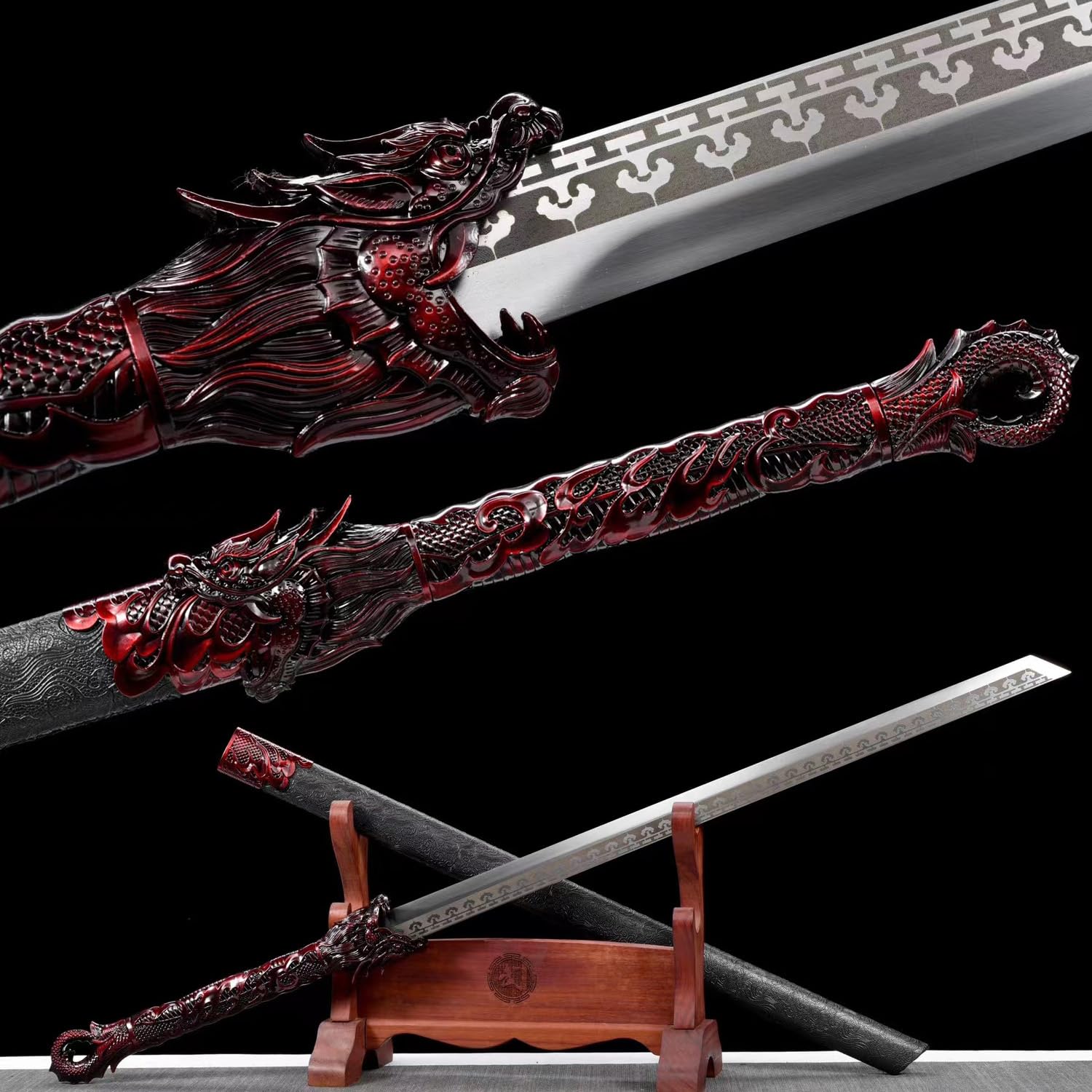 HERO SWORD Battle Ready Red Dragon Sword Manganese Steel Full Tang Sharp Chinese Sword,Samurai Sword,Katana,Cool Weapon for Men