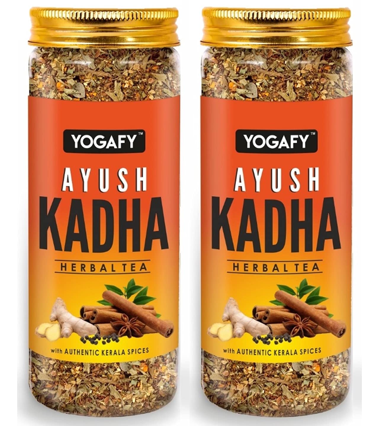 YOGAFY - Ayush Kadha - 200 Gm || Immunity Building|| Best Relief From Cough And Cold, Sore Throat & Congestion - Whole Spices And Tulsi Herbal Tea Leaves | Food Grade Pet Jar Pack | Pack Of 2