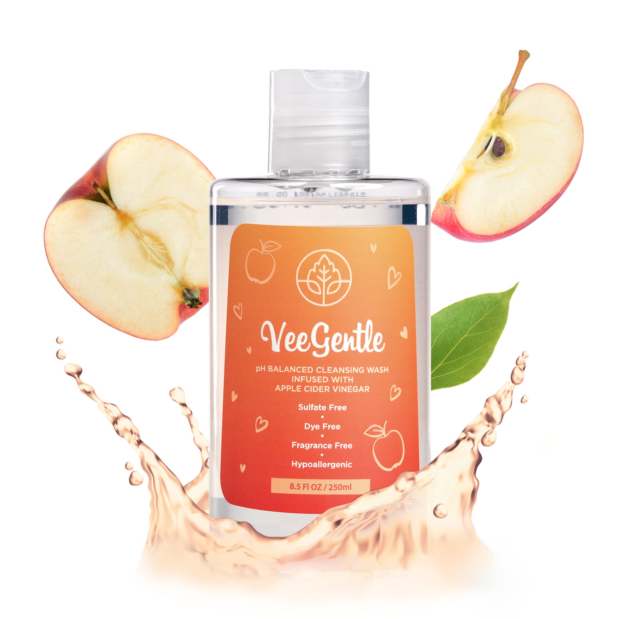 VeeFreshVeeGentle pH Balanced Feminine Wash with Apple Cider Vinegar - Gentle, Soothing l Wash Cleanser, 250ml Intimate Soap for Women - Hypoallergenic Feminine Hygiene Wash for Odor Control