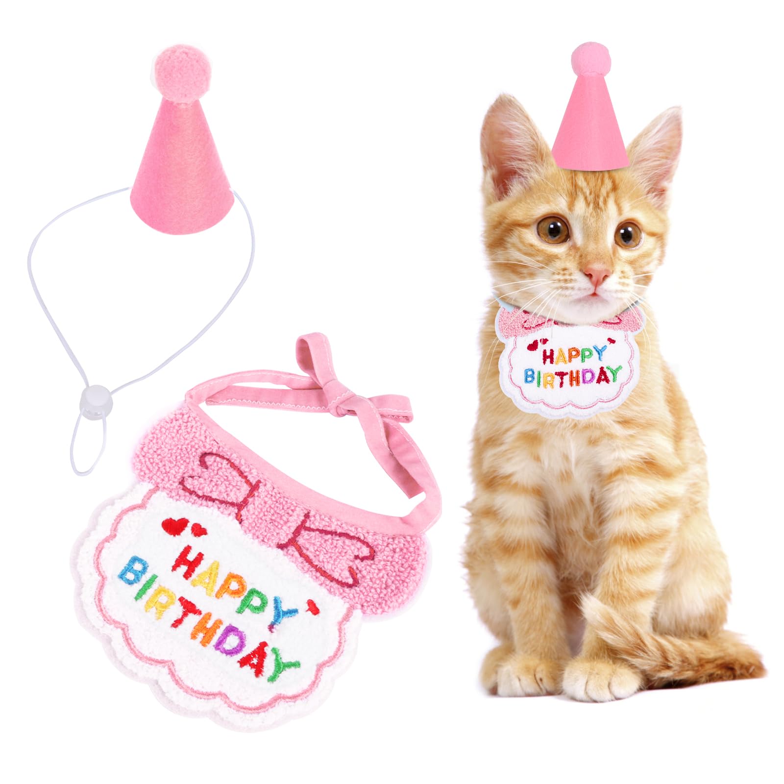 Kaket Cat Birthday Outfit, Puppy Birthday Bib, Small Dog Birthday Party Hat, Dog Birthday Bandana, Pet Birthday Accessories (Pink)