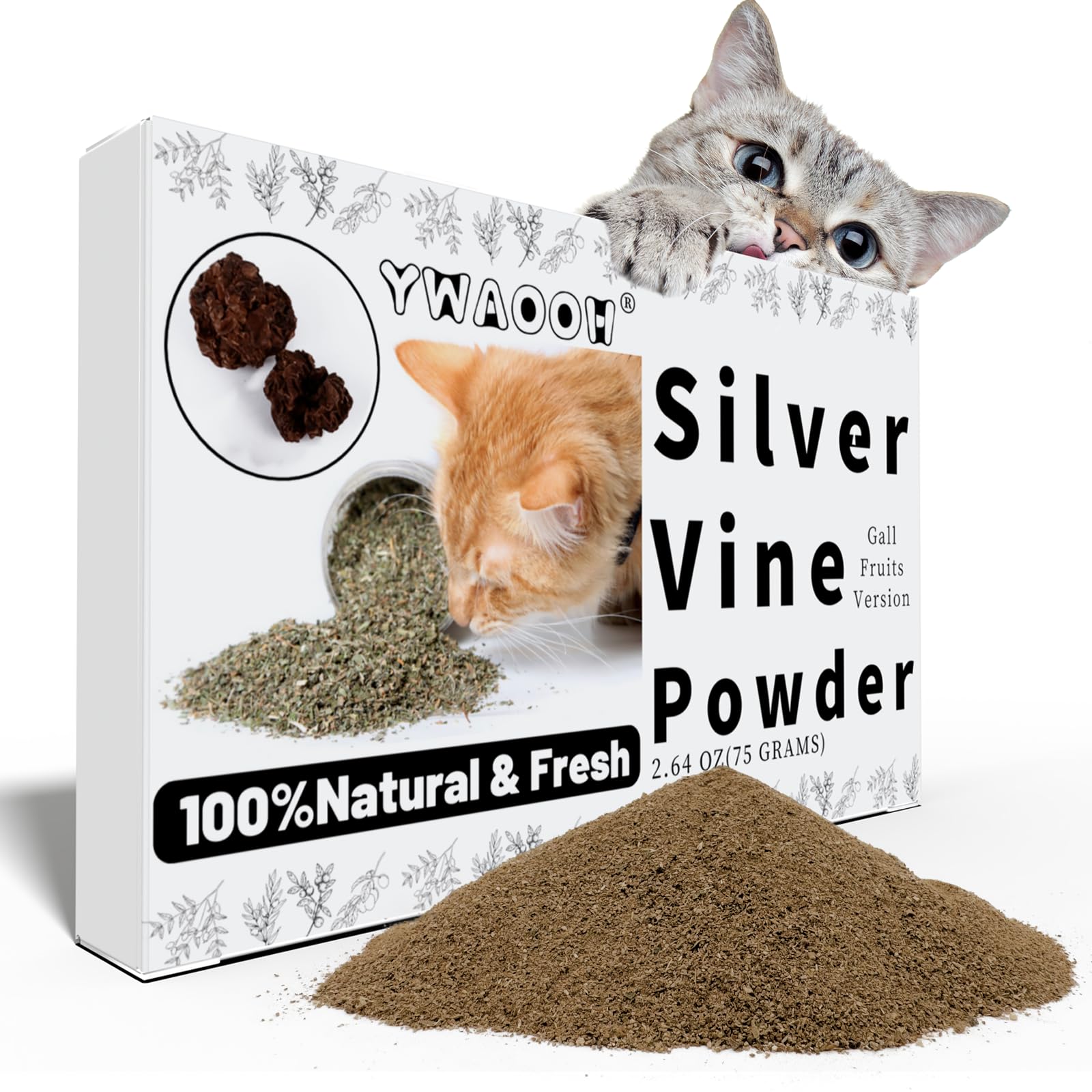 Cat Toys - Silvervine Powder 75g with 5 Little Pouches (Upgrade), Catnip Alternative, 100% Natural Silver Vine Gall Fruit Powder, Matatabi Cat Toy, Suitable for All Cat Ages