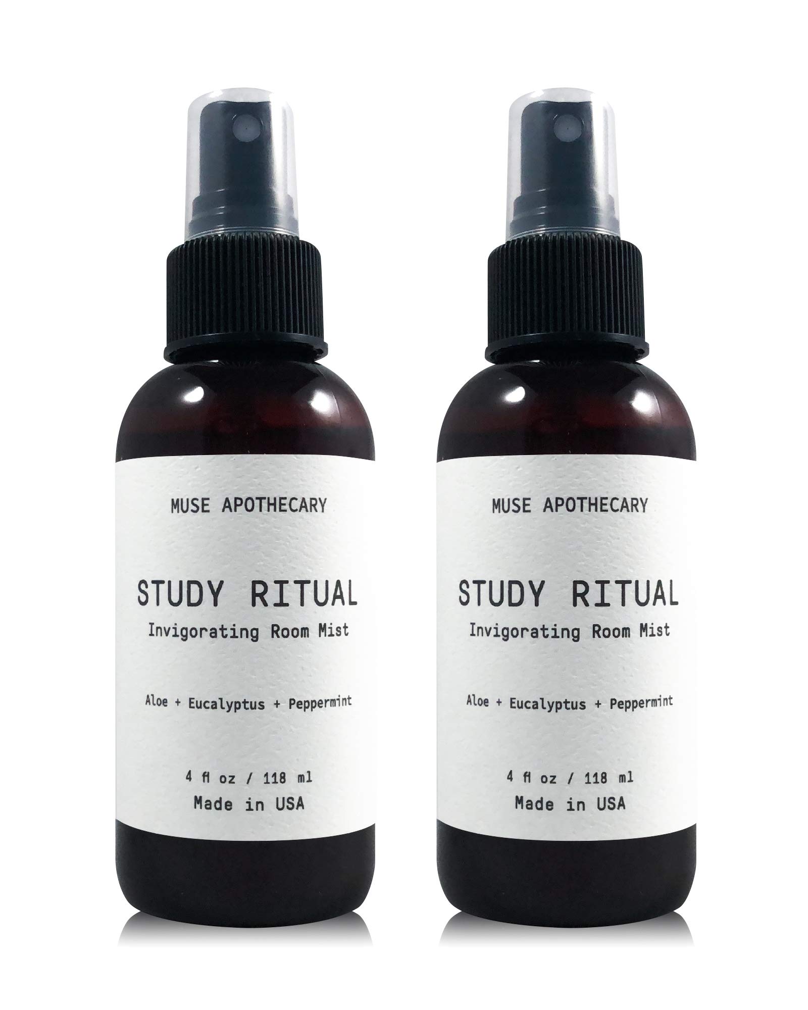 Muse Bath Apothecary Study Ritual - Aromatic and Invigorating Room Mist, 4 oz, Infused with Natural Essential Oils - Aloe + Eucalyptus + Peppermint, 2 Pack